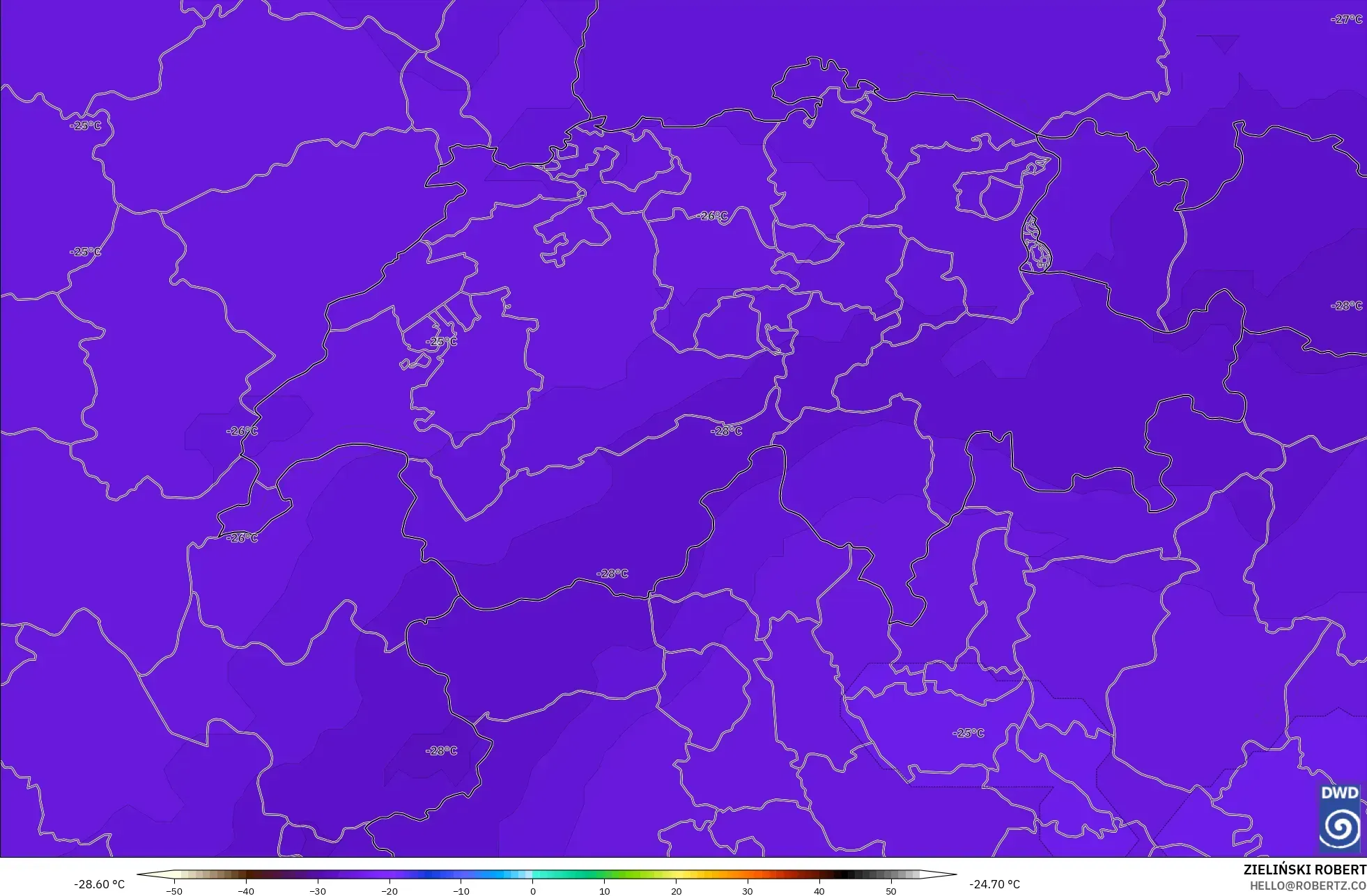 ICON モデル - スイス, 気温（500hPa）