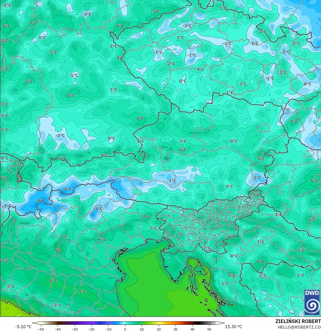 ICON モデル - オーストリア, 気温（2m）