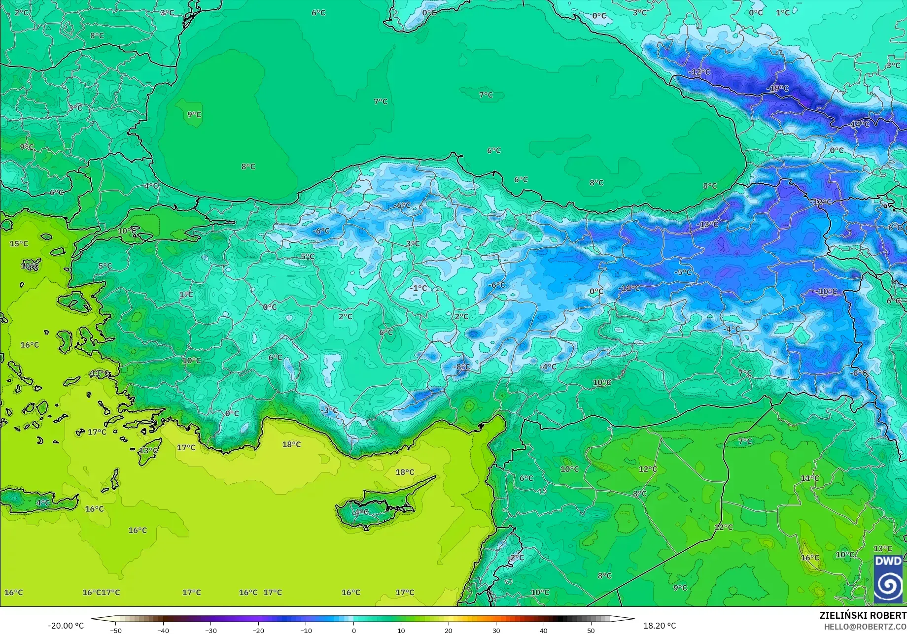 ICON モデル - トルコ, 気温（2m）