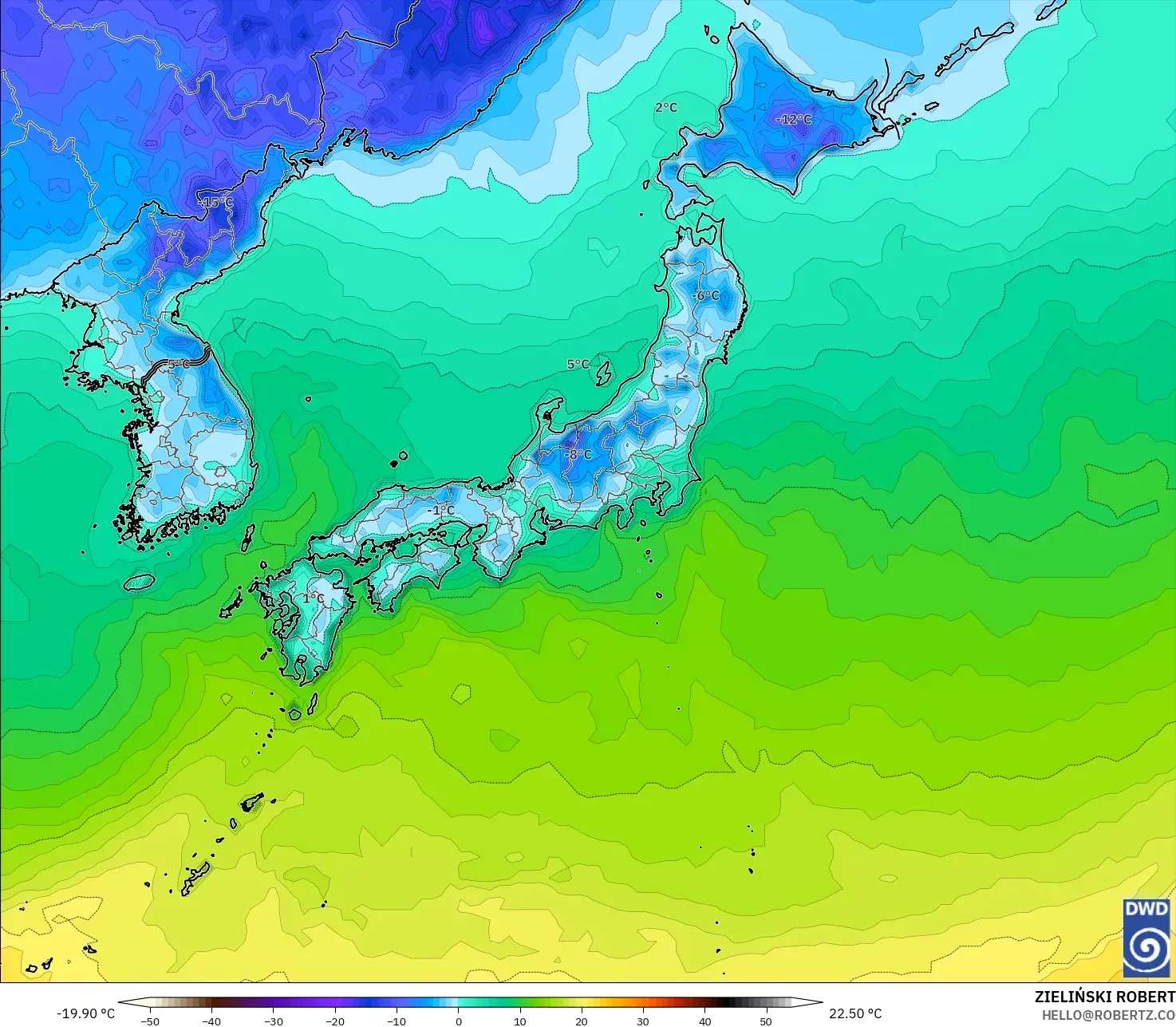 ICON モデル - 日本, 気温（2m）