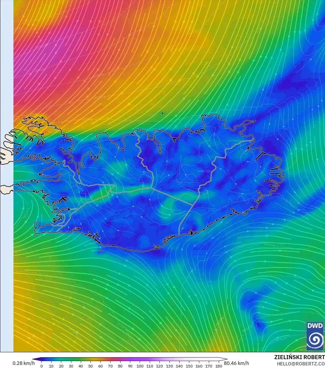 ICON モデル - アイスランド, 風速（10m）