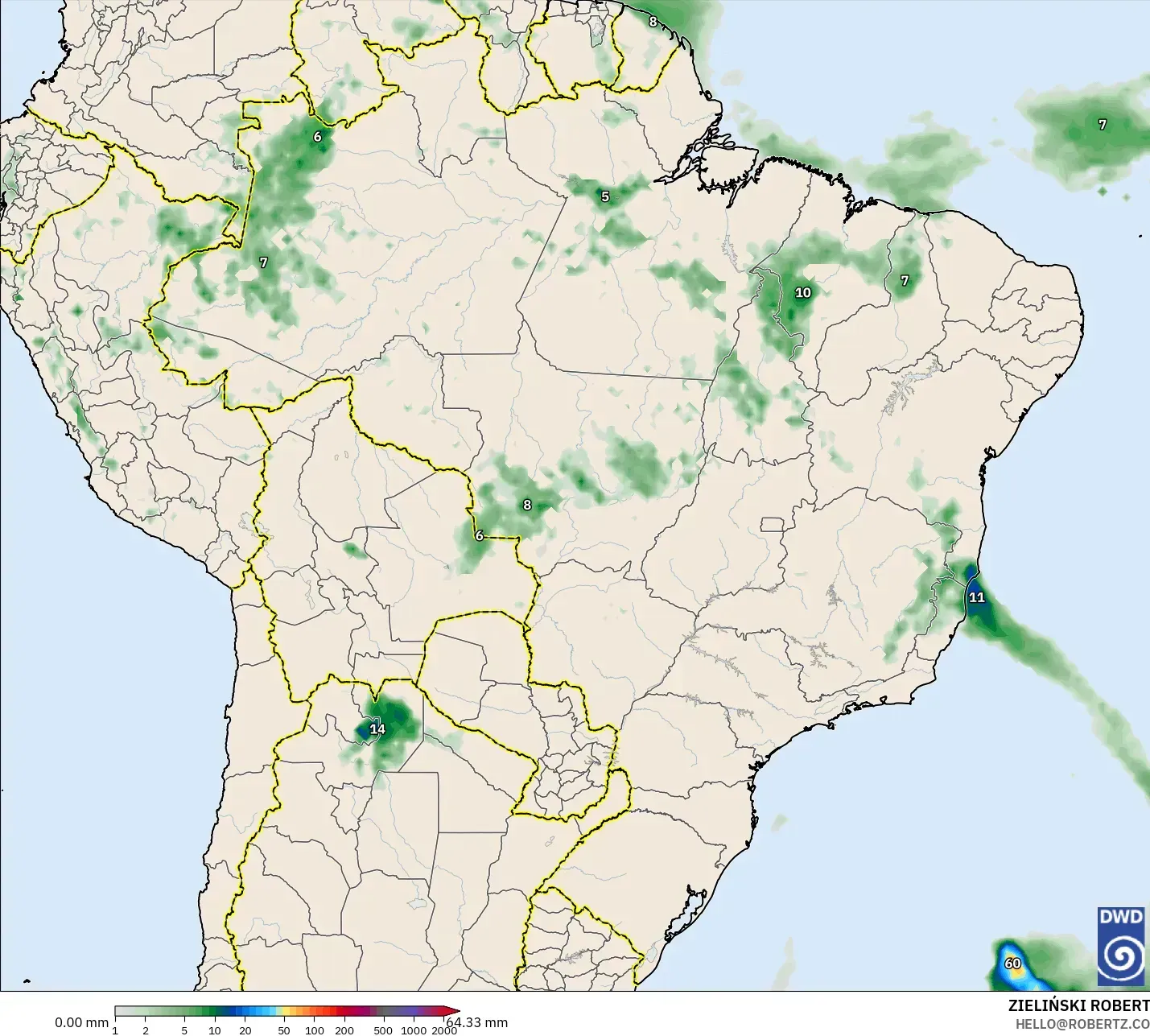 ICON モデル - ブラジル, 降水量の合計