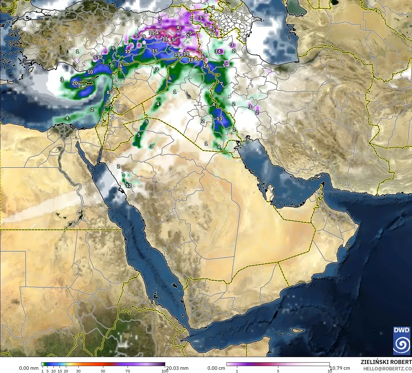 ICON モデル - 中東, 降水量、雲、気圧