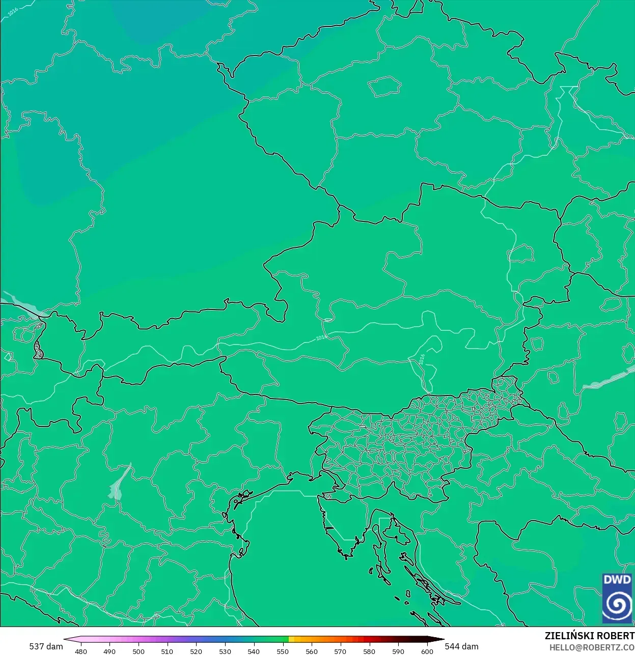 ICON モデル - オーストリア, 500hPaのジオポテンシャル高度