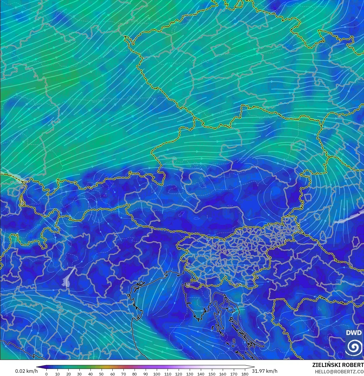 ICON モデル - オーストリア, 風速（10m）
