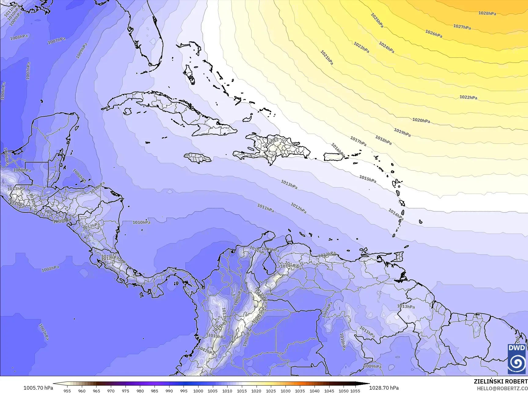 ICON モデル - カリブ海, 気圧