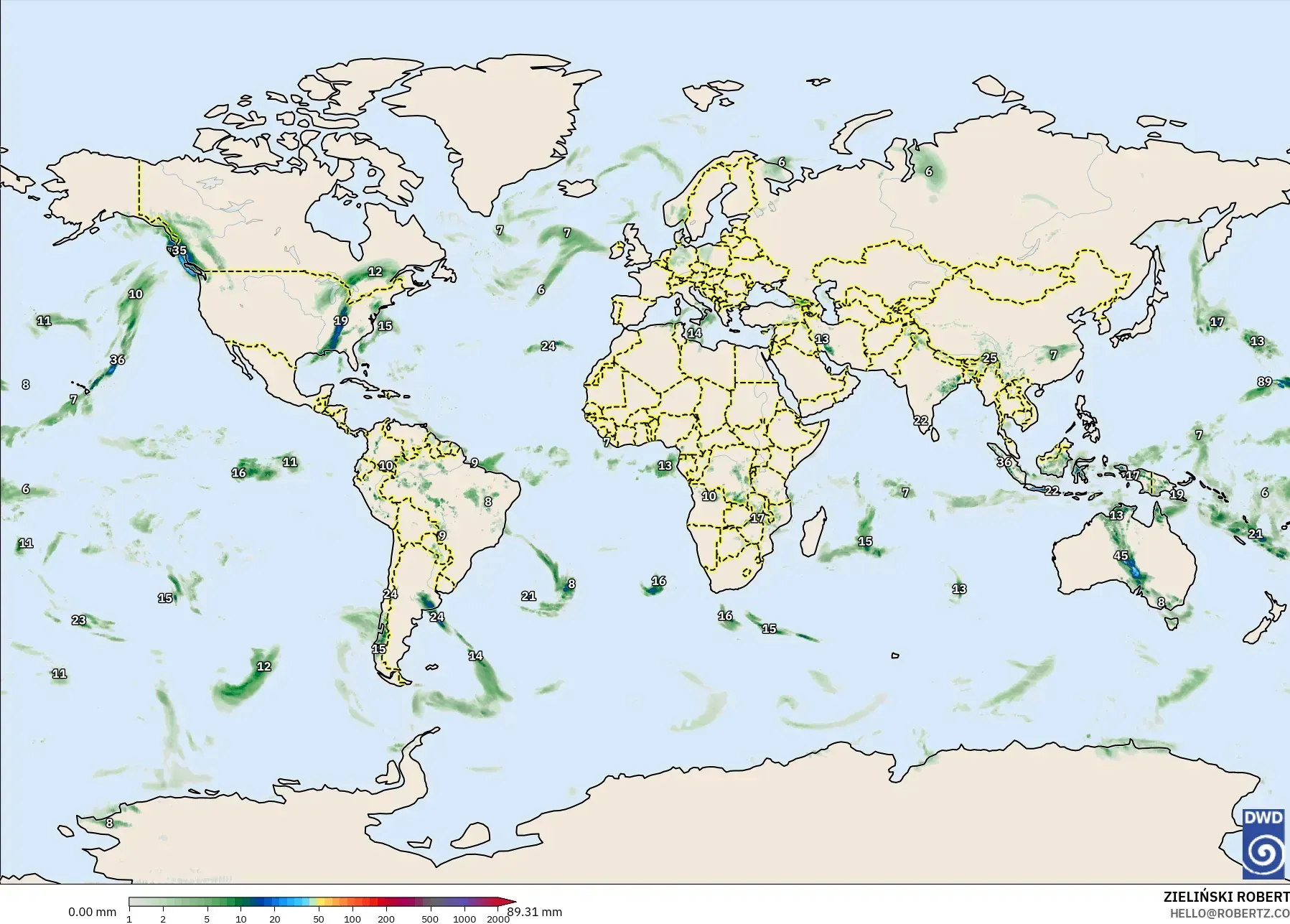 ICON モデル - 世界, 降水量の合計
