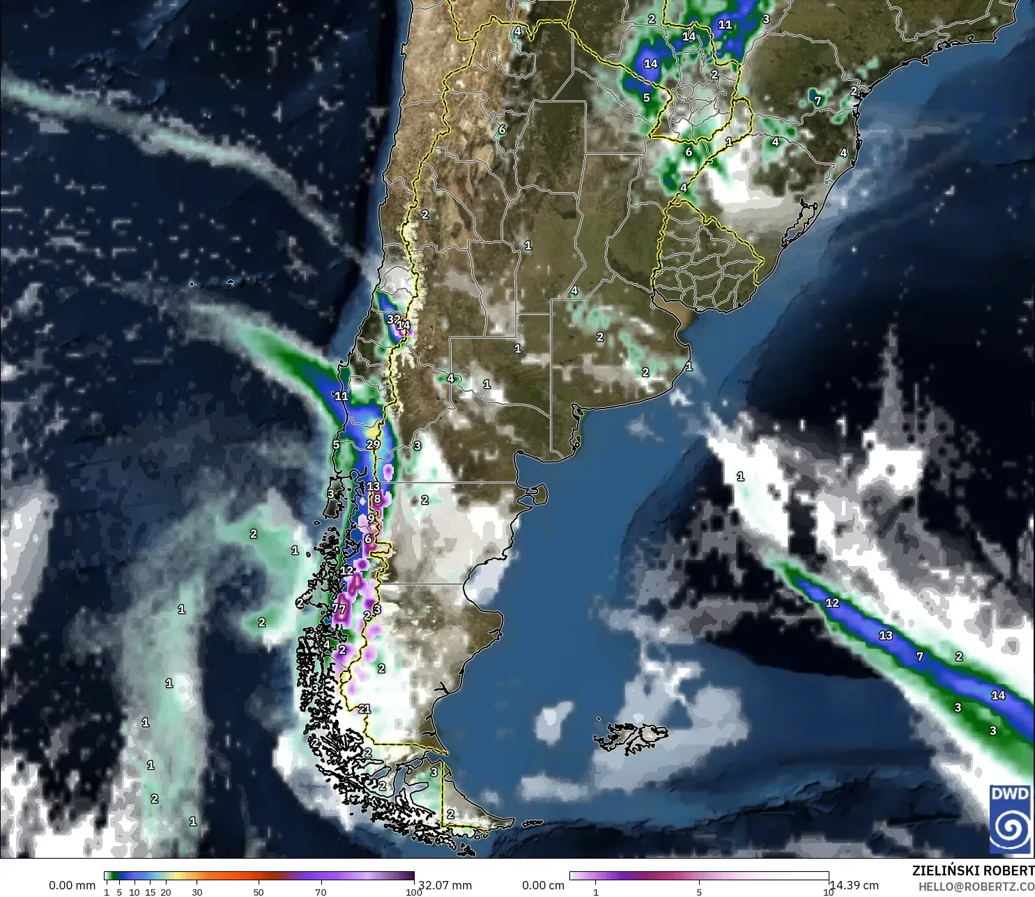 ICON モデル - アルゼンチン, 降水量、雲、気圧