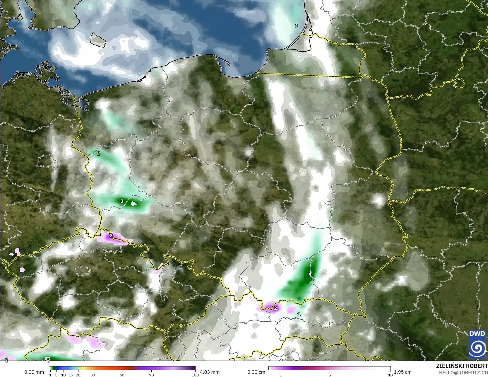ICON モデル - ポーランド, 降水量、雲、気圧