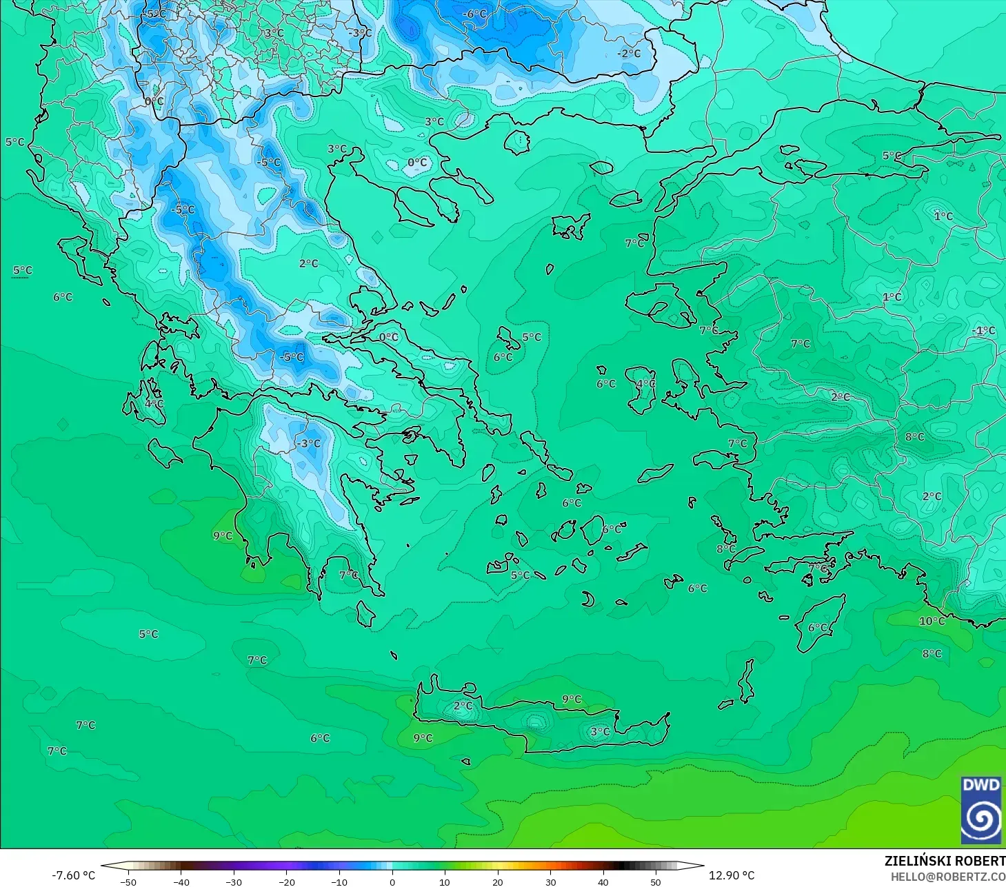 ICON モデル - ギリシャ, 気温（850hPa）