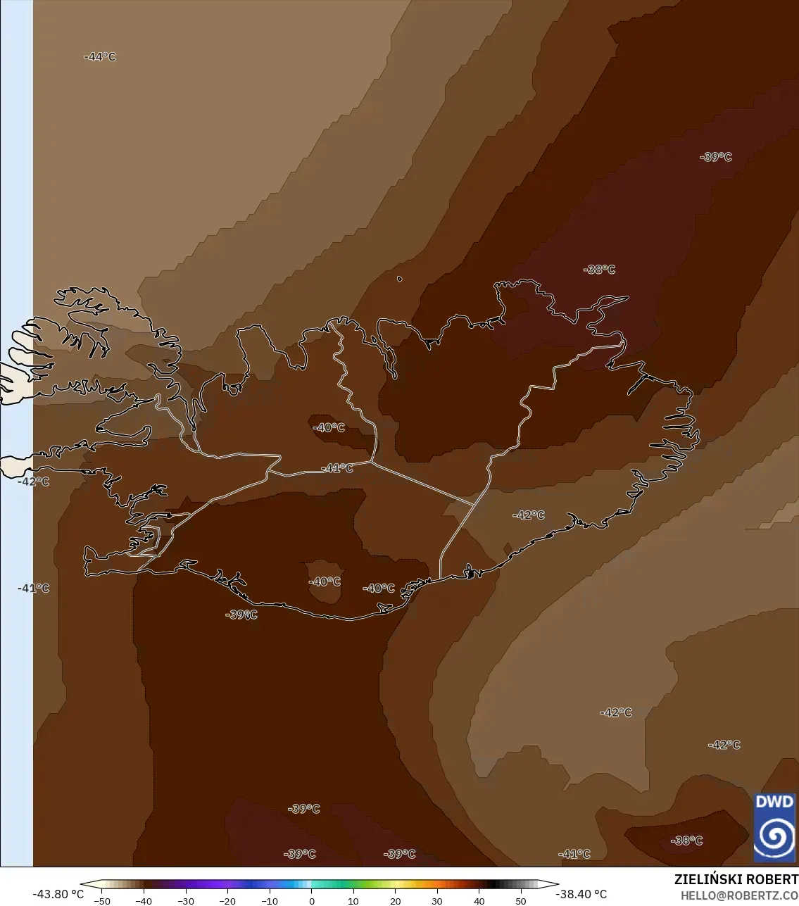 ICON モデル - アイスランド, 気温（500hPa）