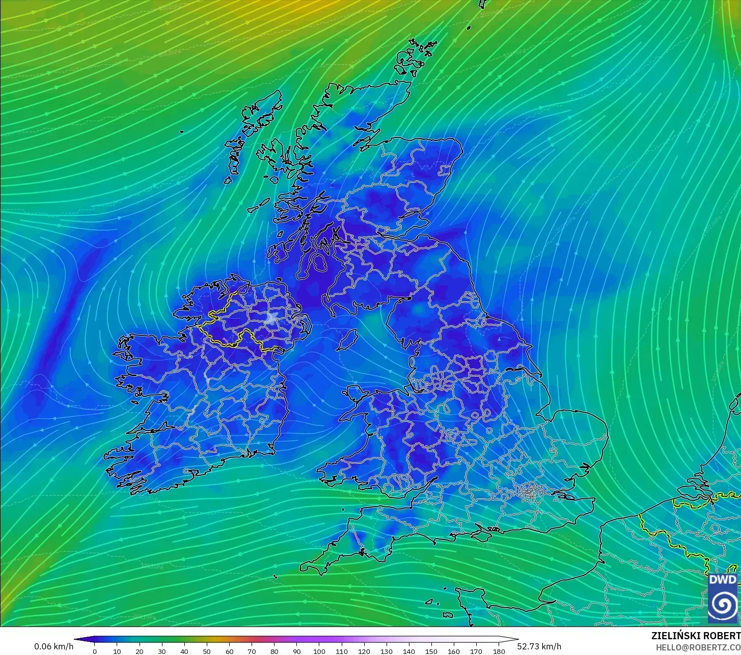 ICON モデル - イギリス, 風速（10m）