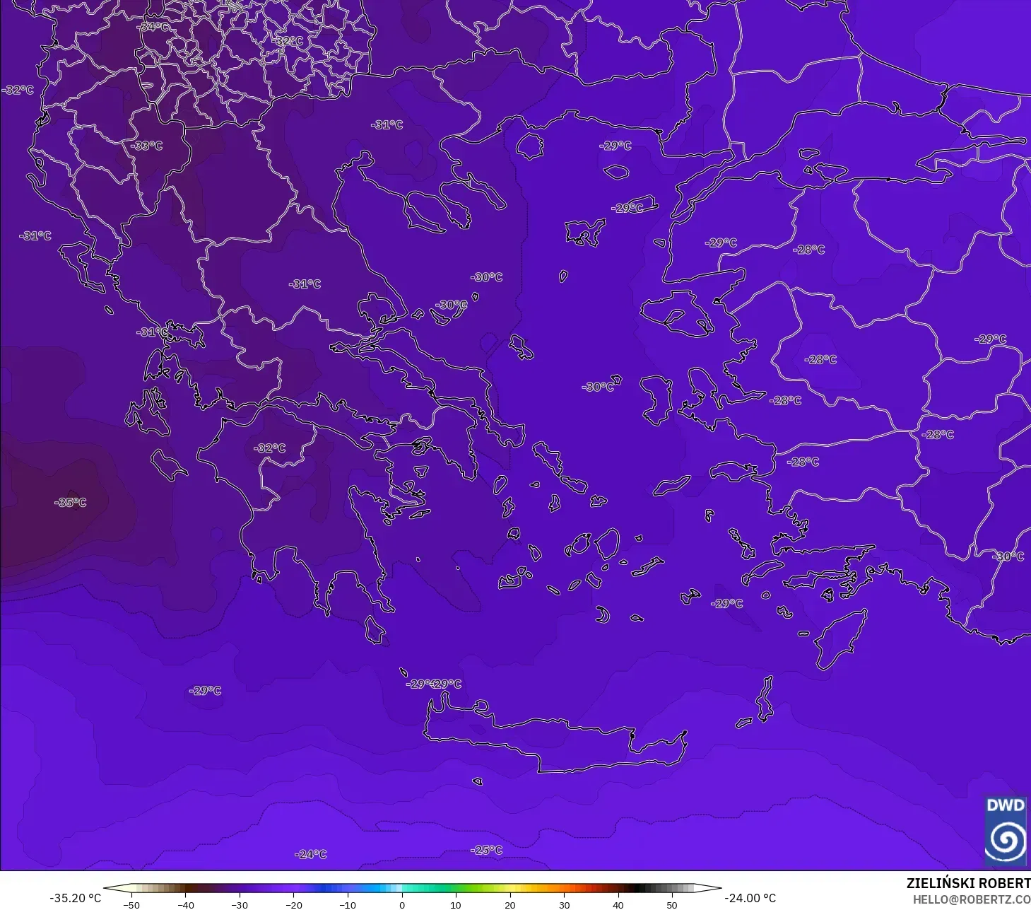 ICON モデル - ギリシャ, 気温（500hPa）