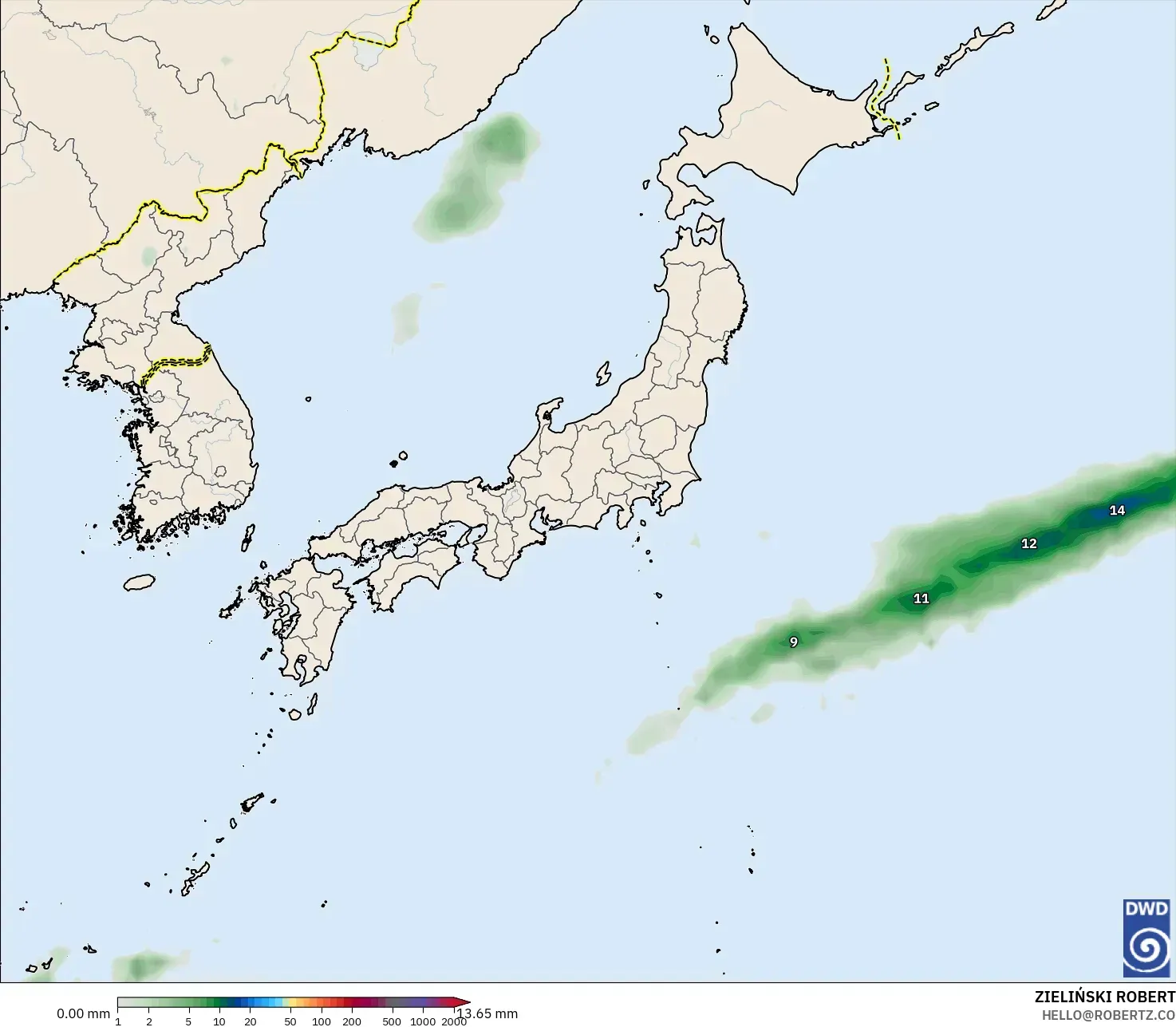 ICON モデル - 日本, 降水量の合計