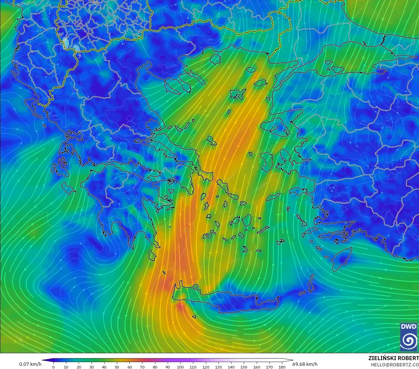 ICON モデル - ギリシャ, 風速（10m）