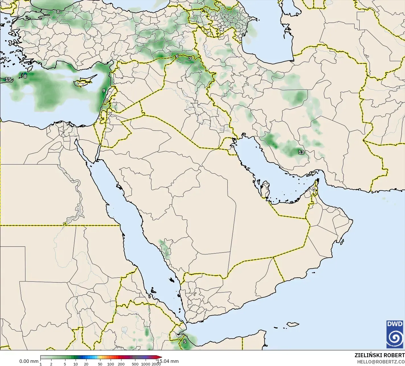 ICON モデル - 中東, 降水量の合計
