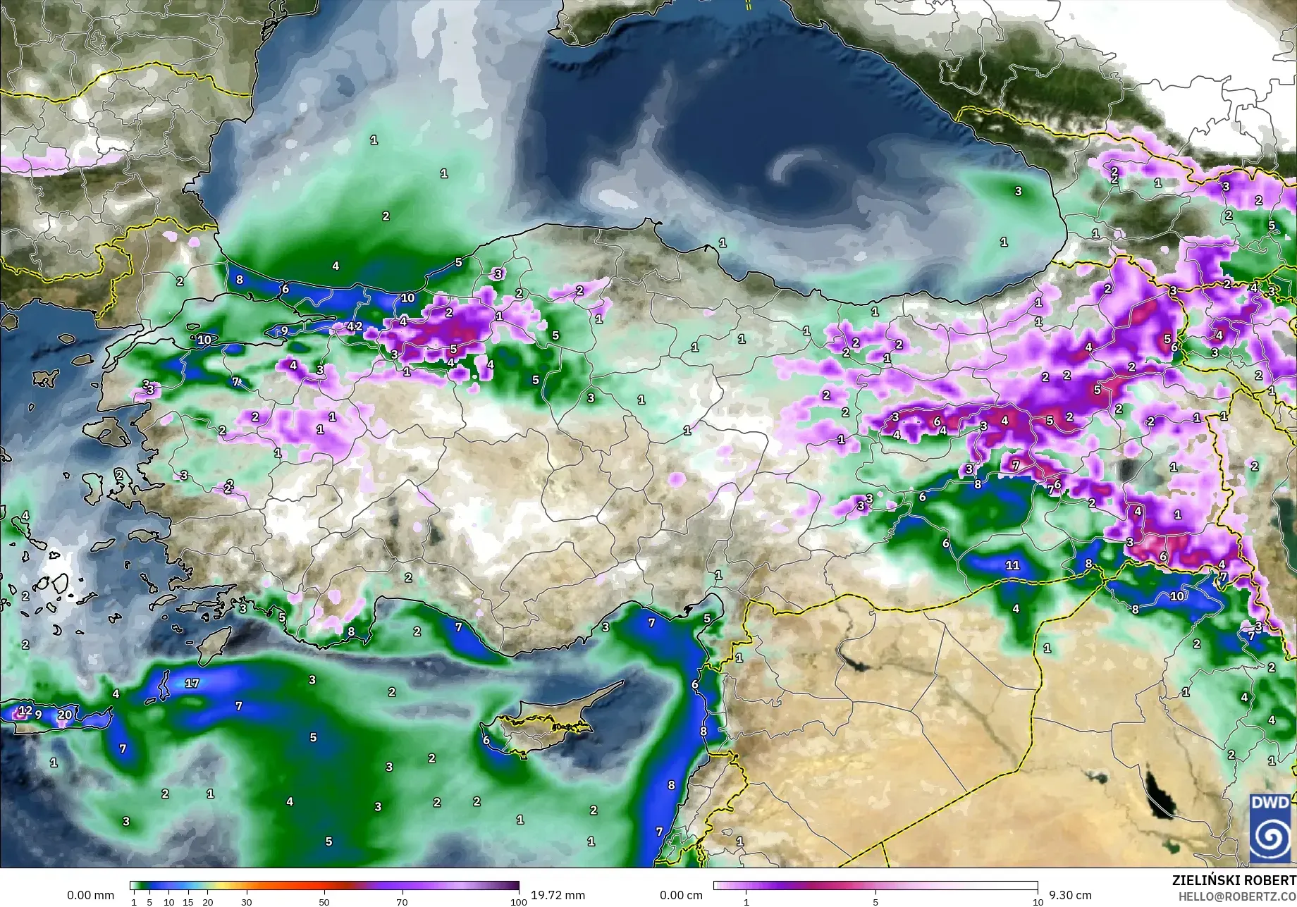 ICON モデル - トルコ, 降水量、雲、気圧