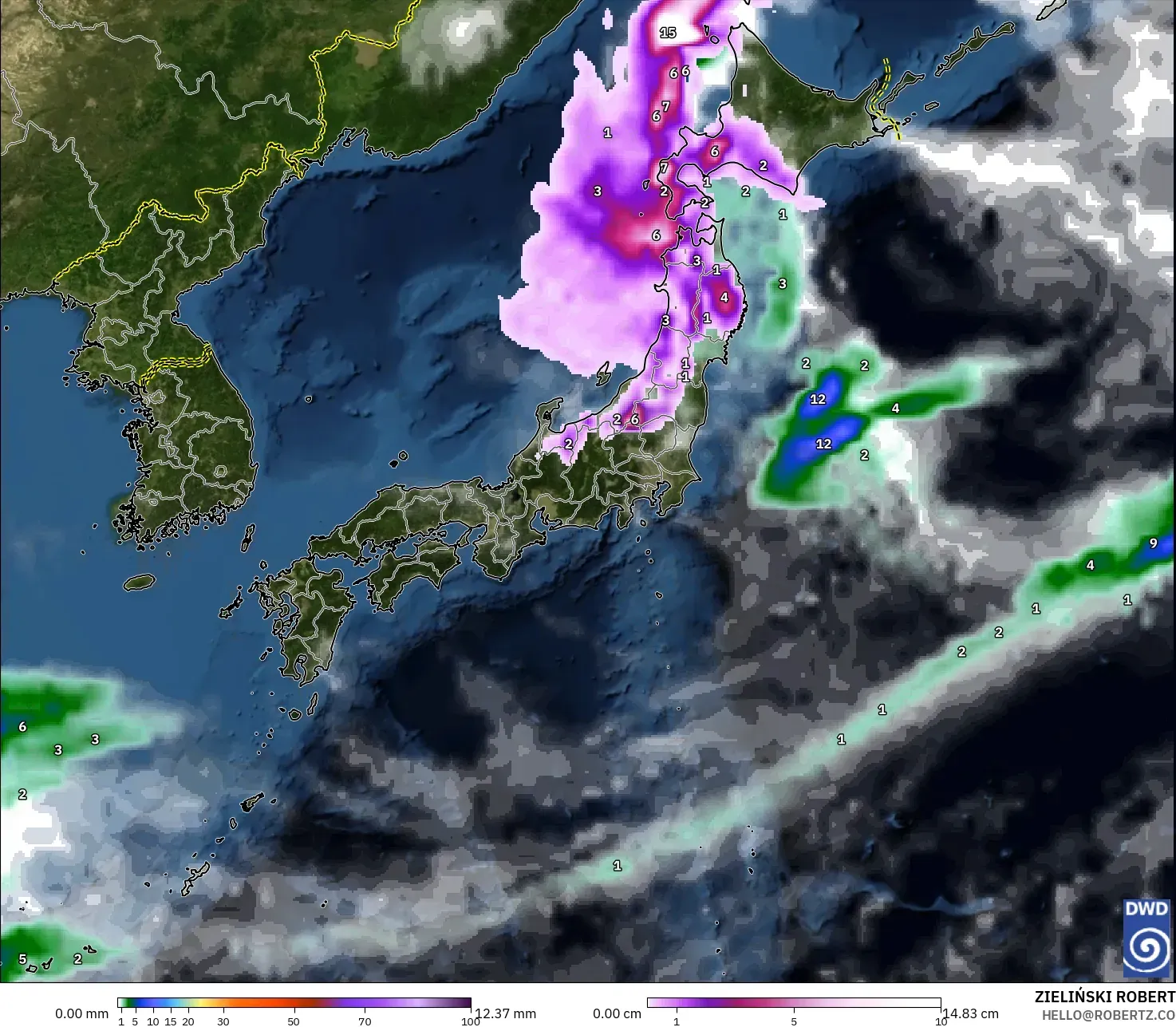 ICON モデル - 日本, 降水量、雲、気圧