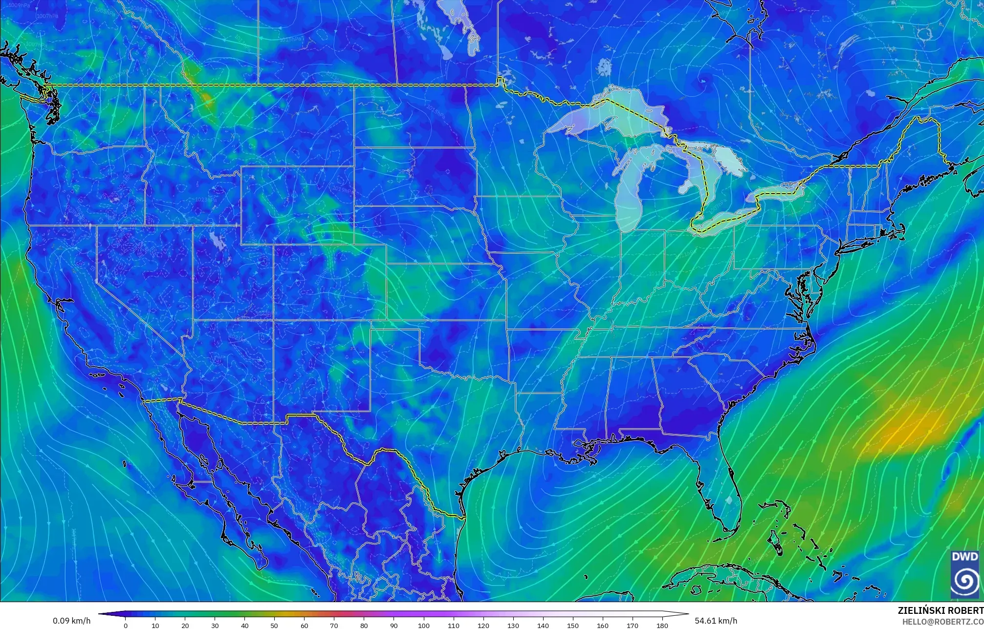 ICON モデル - アメリカ合衆国, 風速（10m）