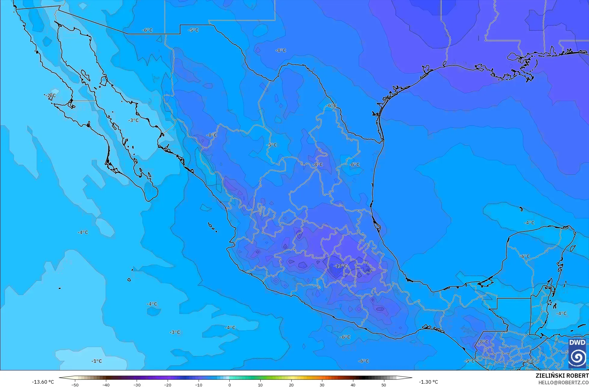 ICON モデル - メキシコ, 気温（500hPa）