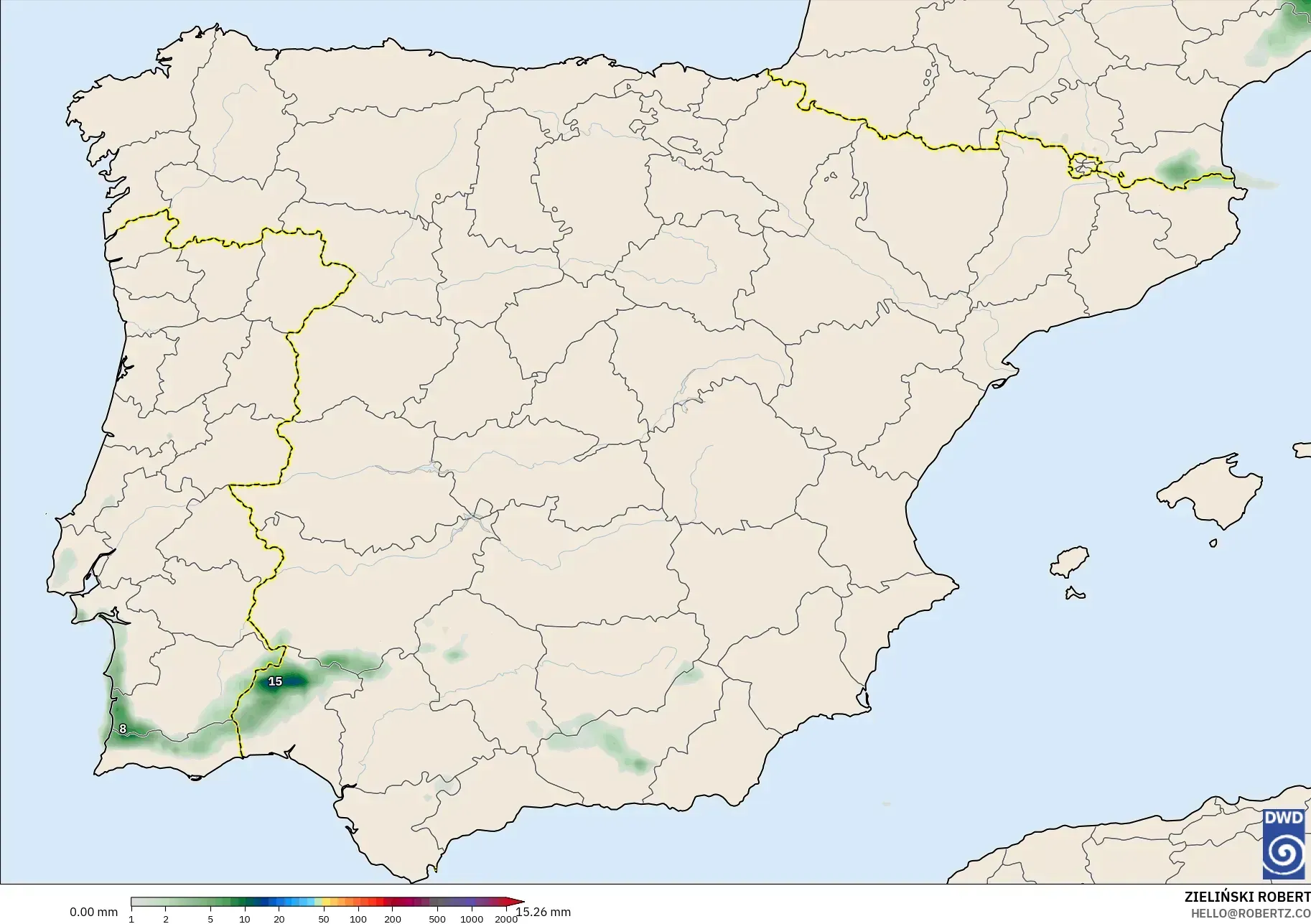 ICON モデル - スペイン, 降水量の合計