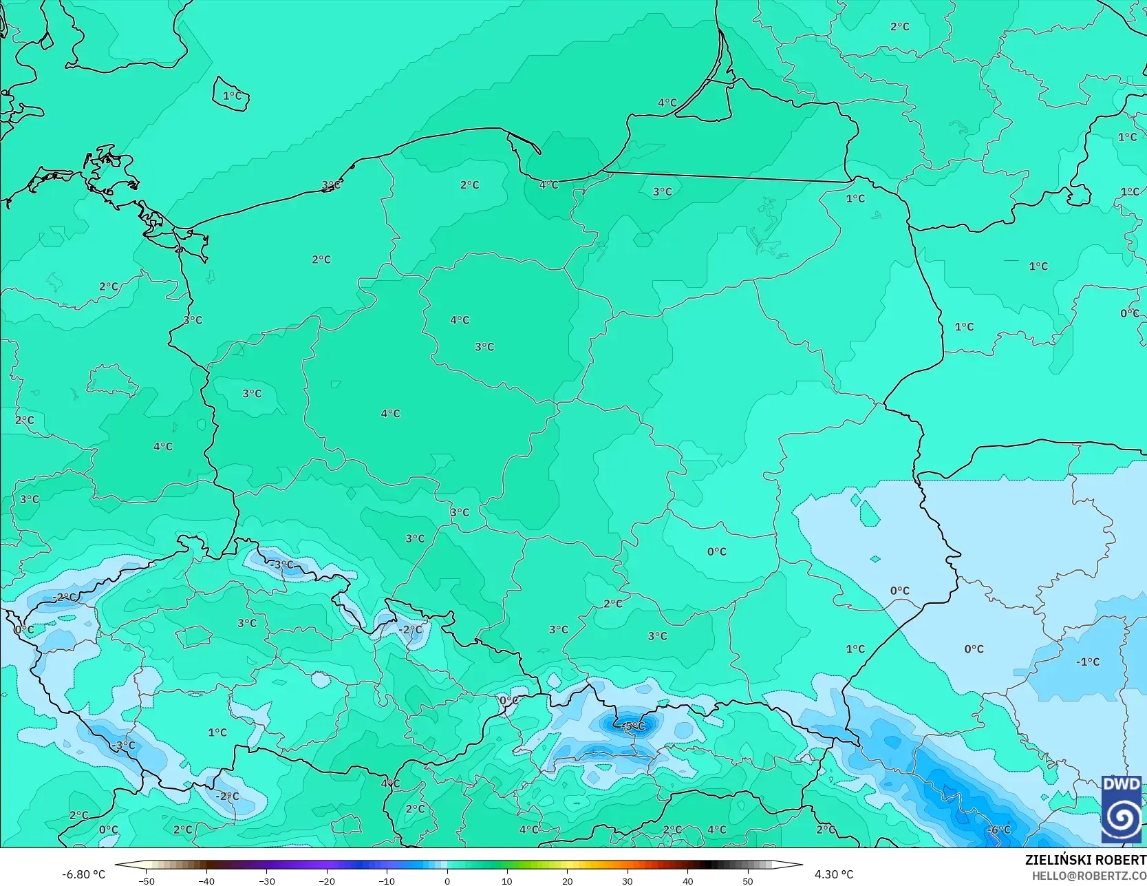 ICON モデル - ポーランド, 気温（850hPa）