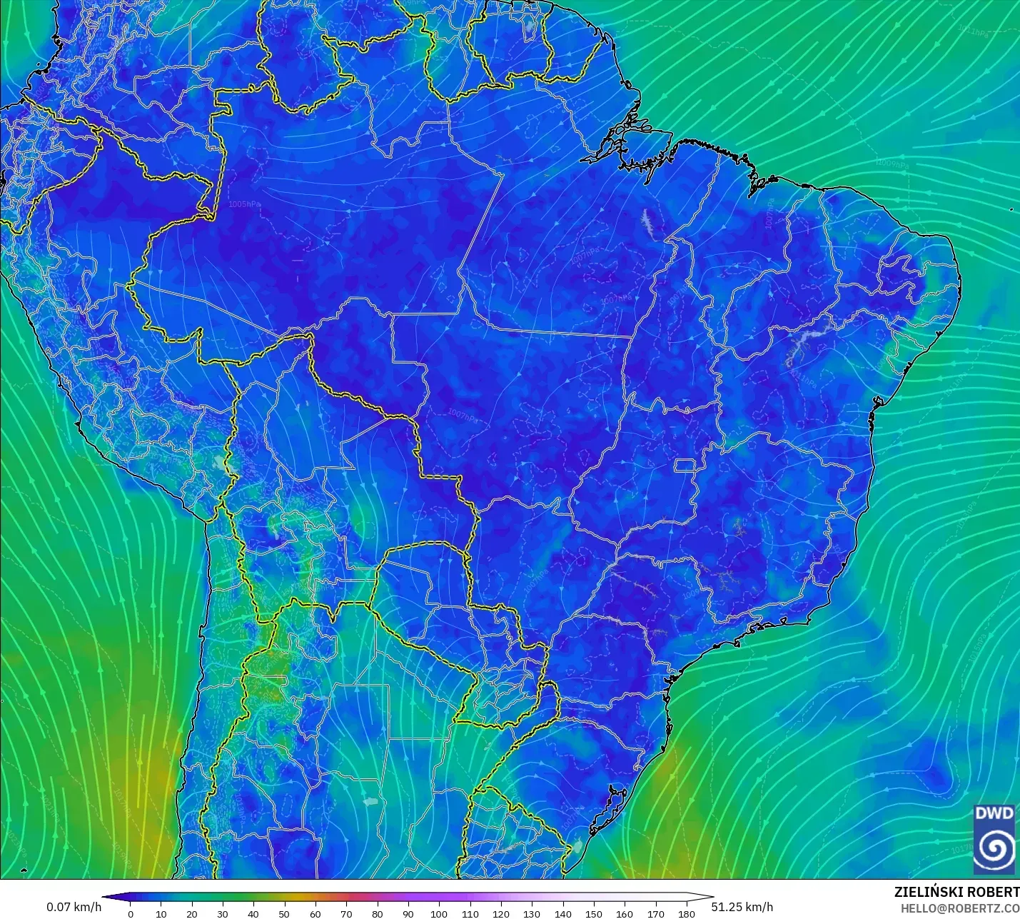 ICON モデル - ブラジル, 風速（10m）