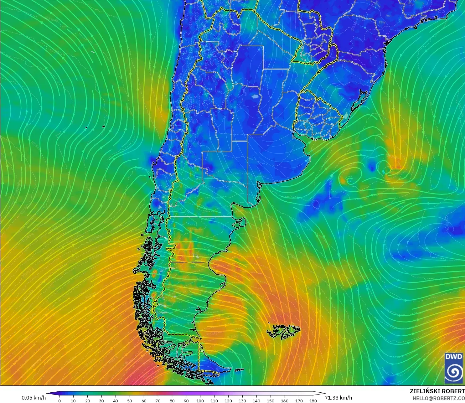ICON モデル - アルゼンチン, 風速（10m）