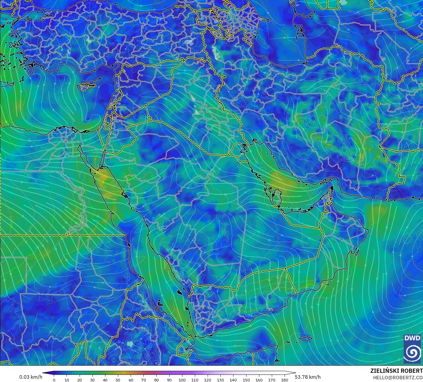 ICON モデル - 中東, 風速（10m）