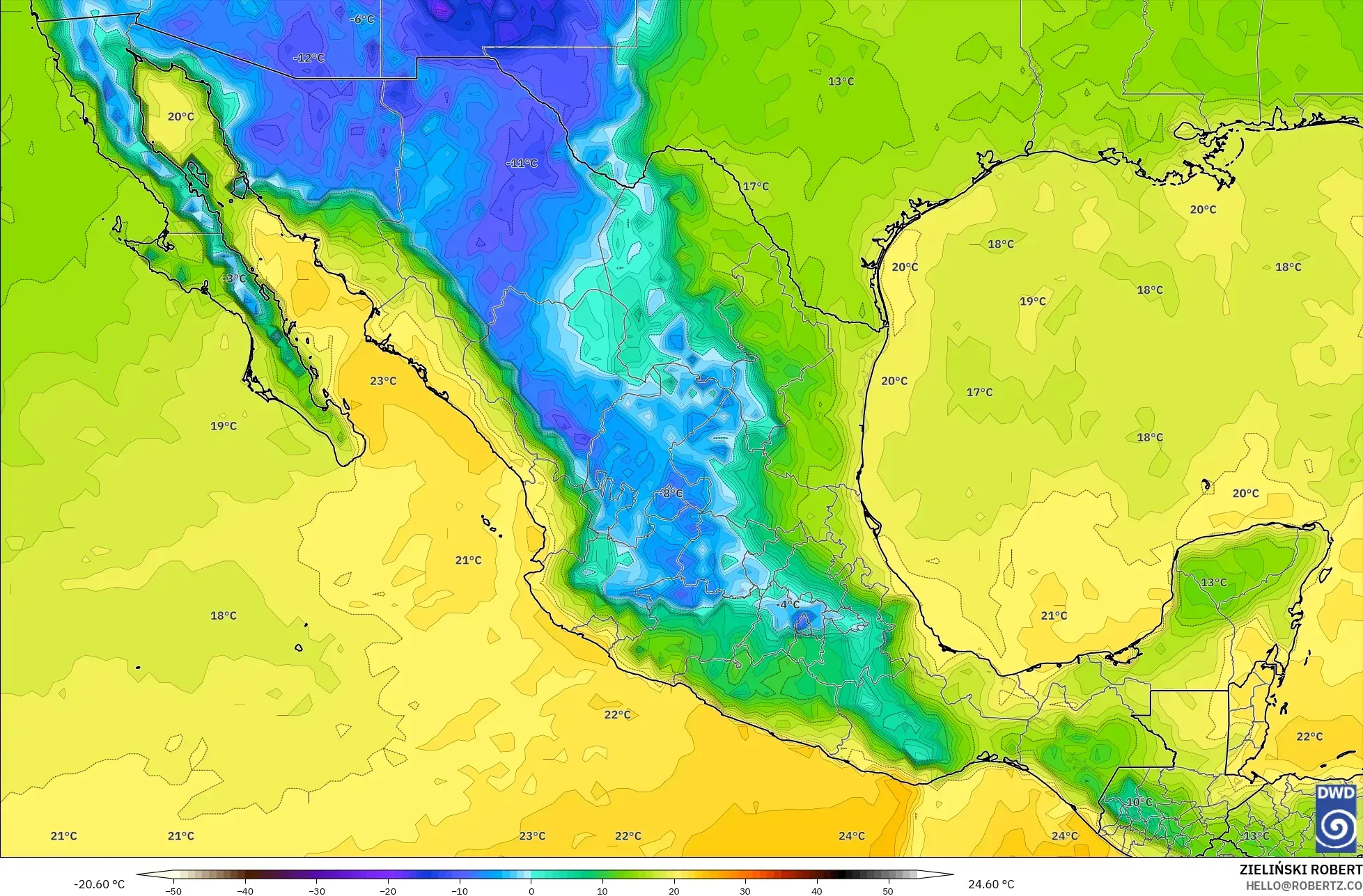 ICON モデル - メキシコ, 露点温度（2m）