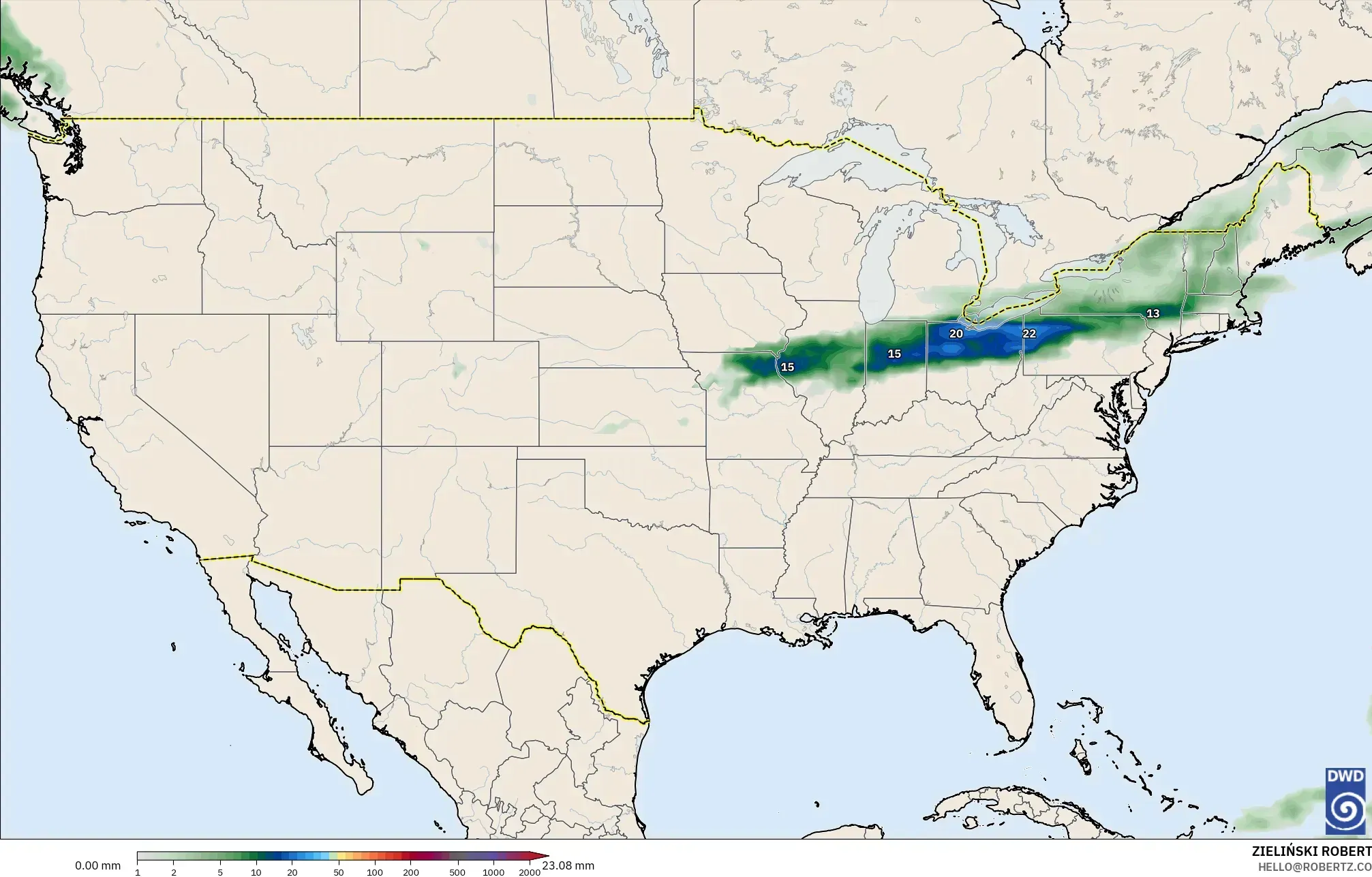 ICON モデル - アメリカ合衆国, 降水量の合計