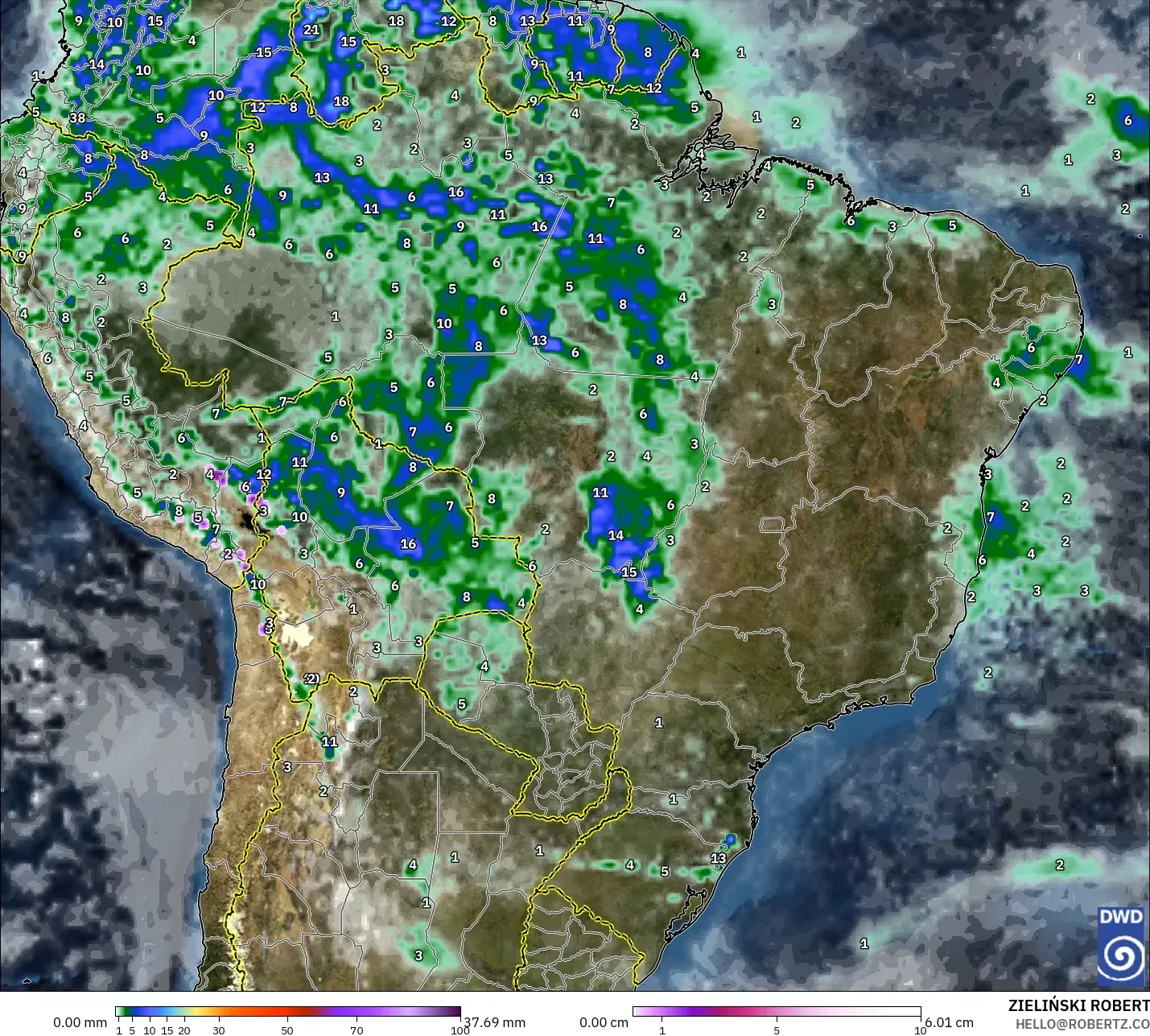 ICON モデル - ブラジル, 降水量、雲、気圧