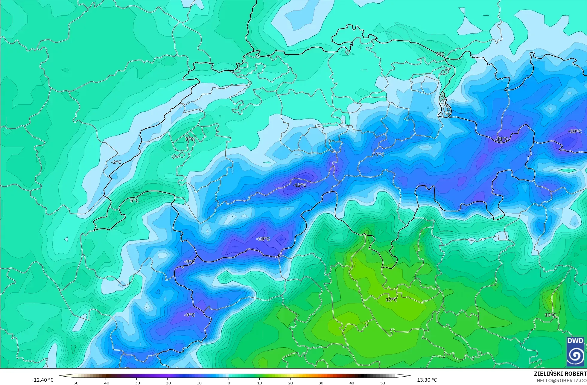 ICON モデル - スイス, 気温（2m）