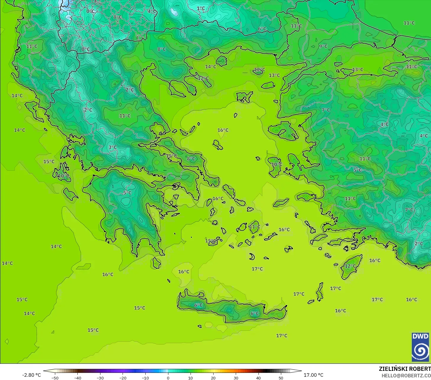 ICON モデル - ギリシャ, 気温（2m）