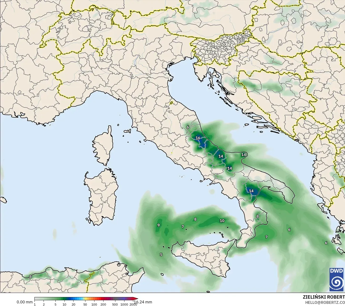 ICON モデル - イタリア, 降水量の合計