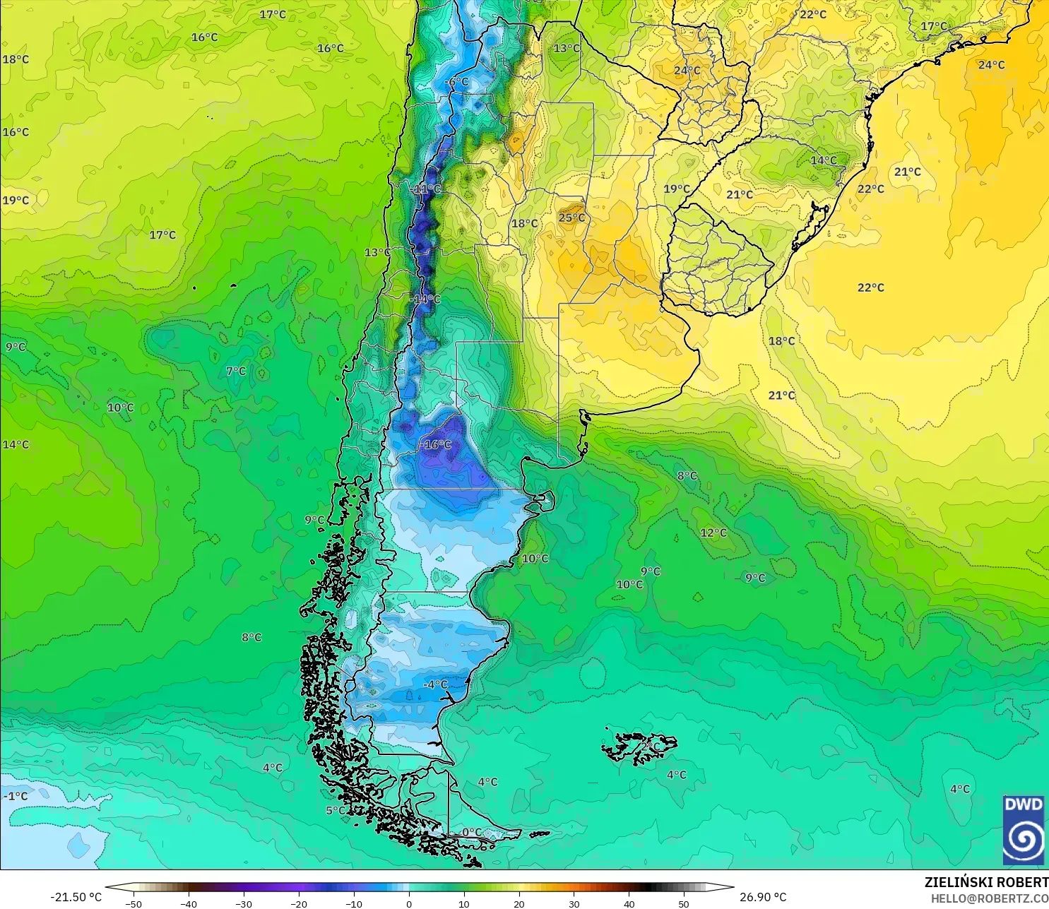 ICON モデル - アルゼンチン, 露点温度（2m）