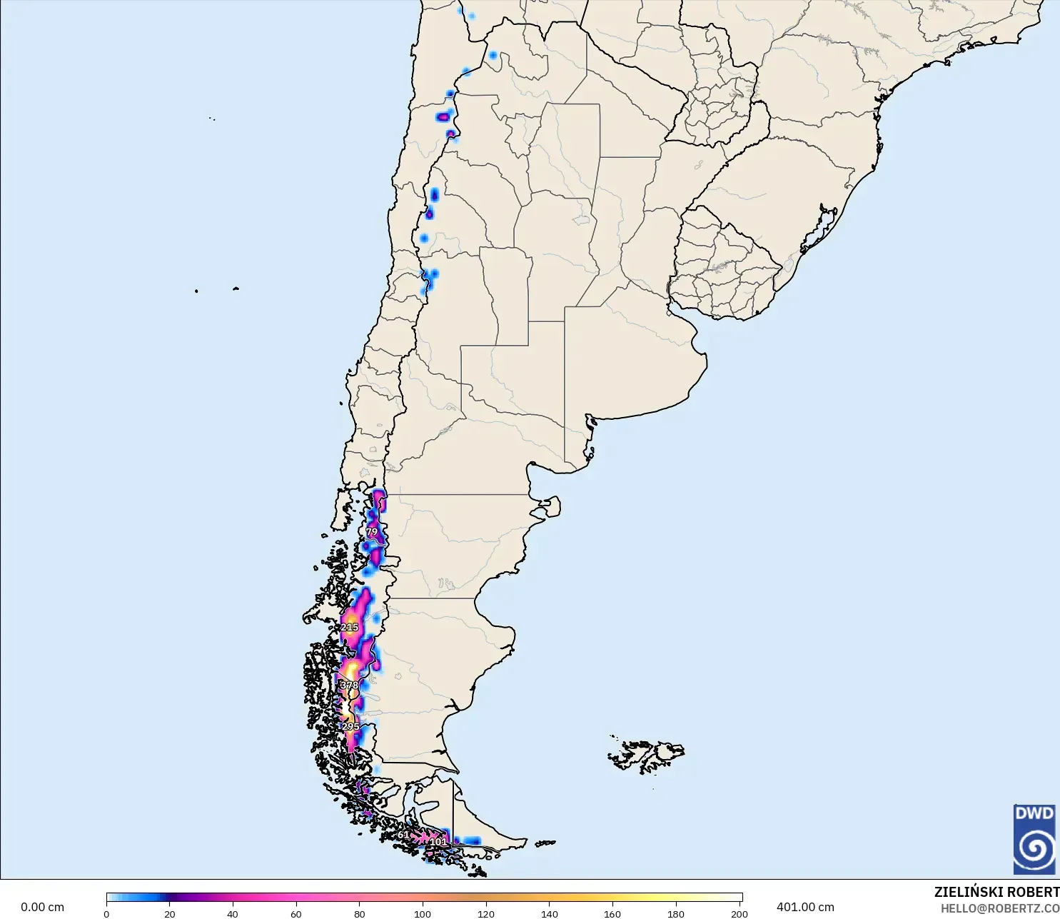 ICON モデル - アルゼンチン, 積雪深