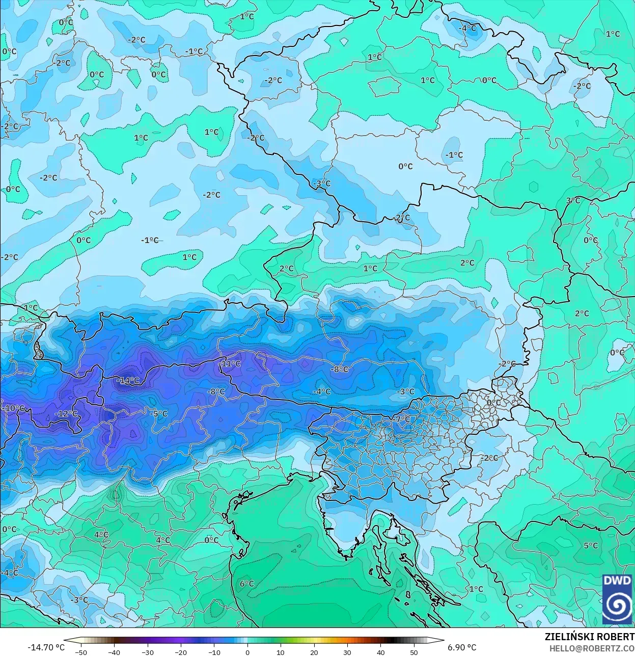 ICON モデル - オーストリア, 露点温度（2m）
