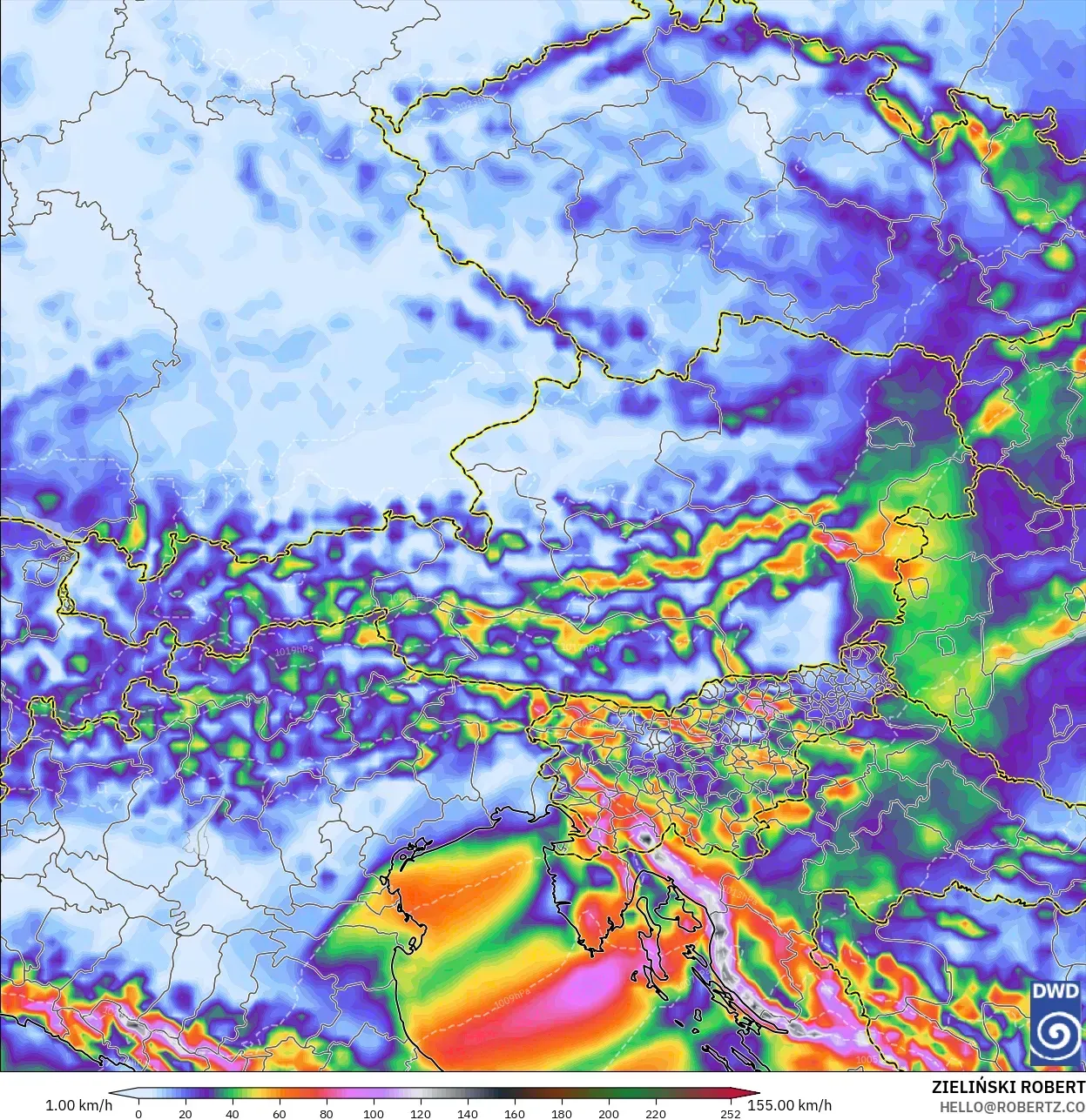 ICON モデル - オーストリア, 突風（最大）