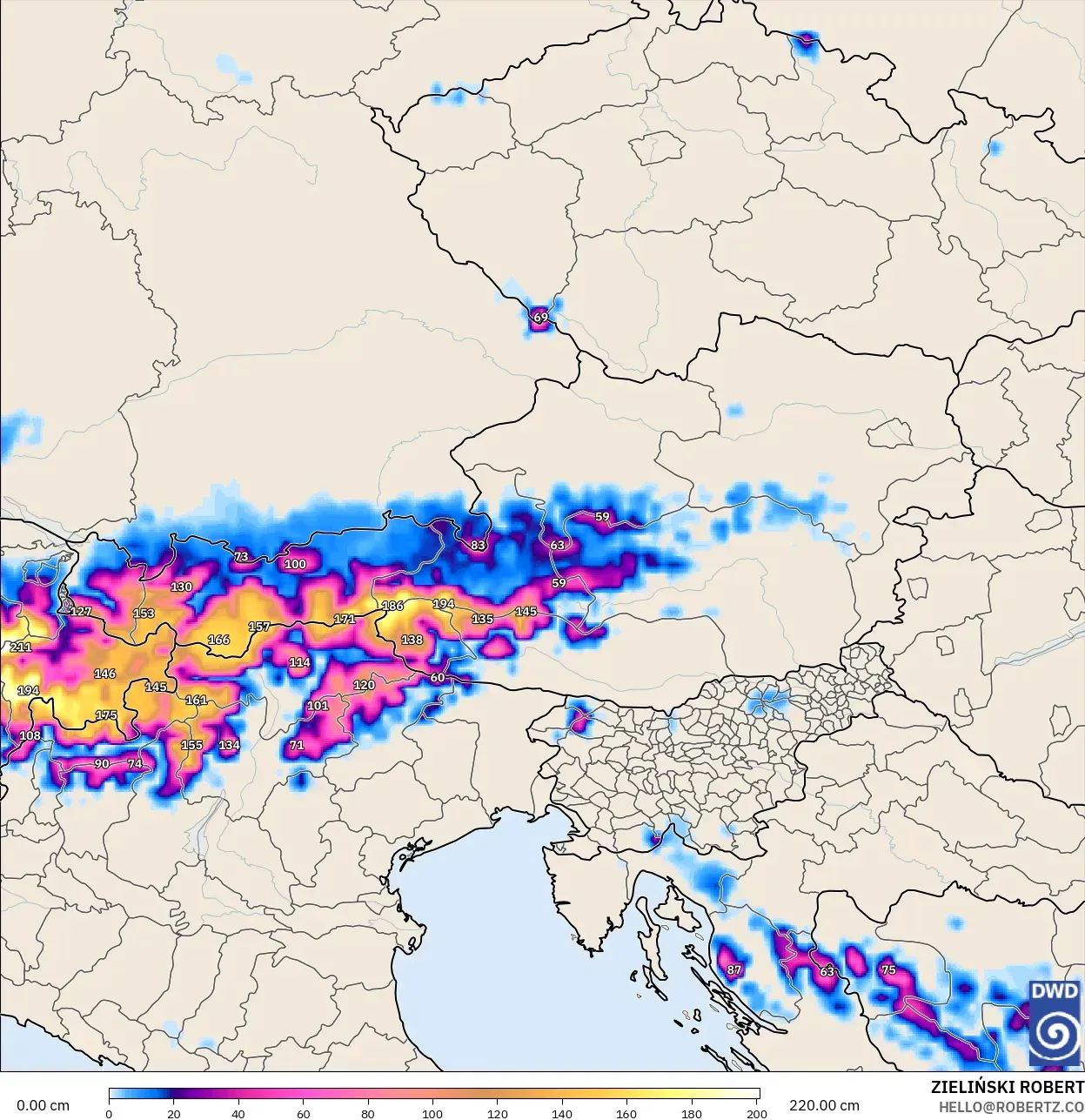 ICON モデル - オーストリア, 積雪深