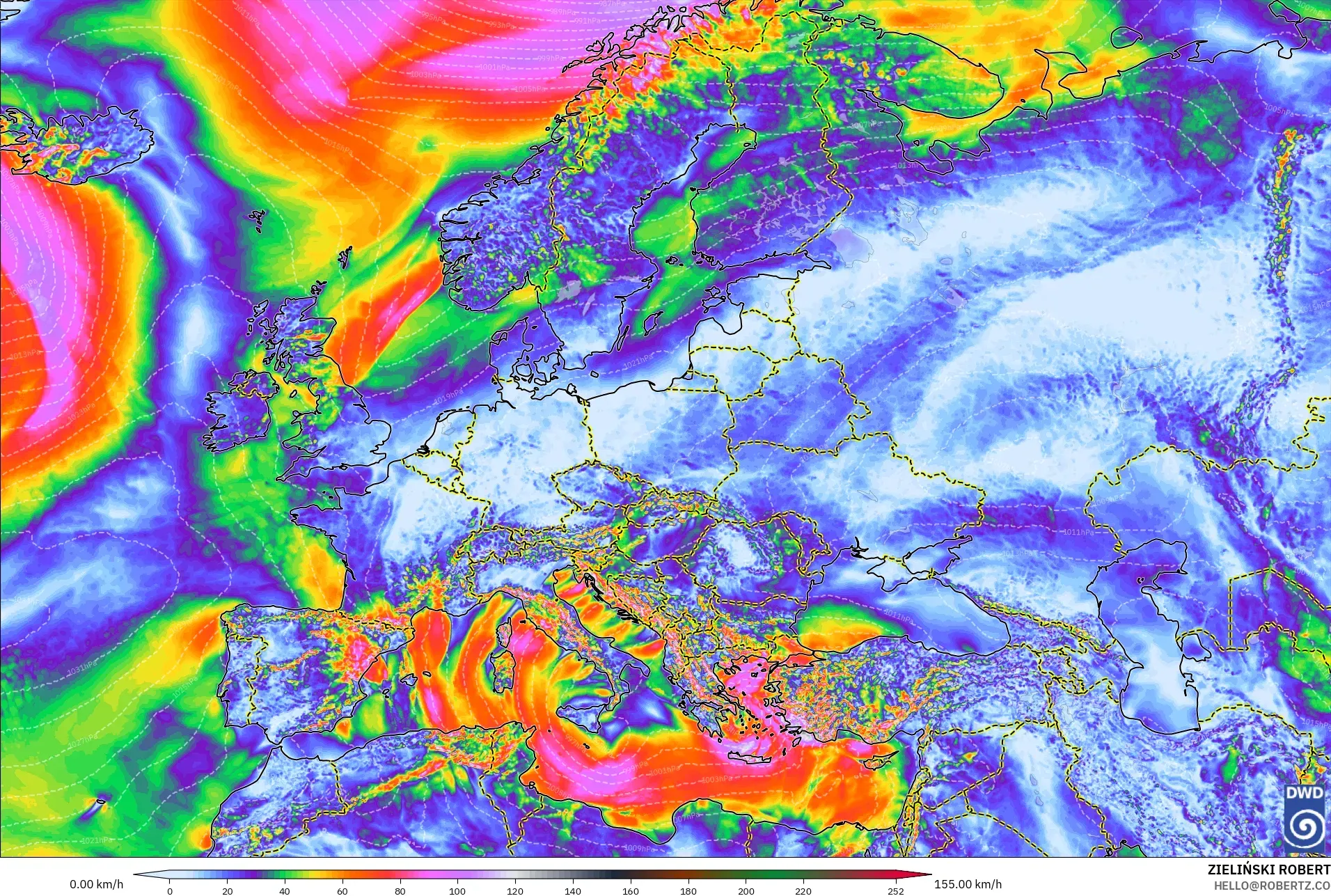 ICON モデル - ヨーロッパ, 突風（最大）