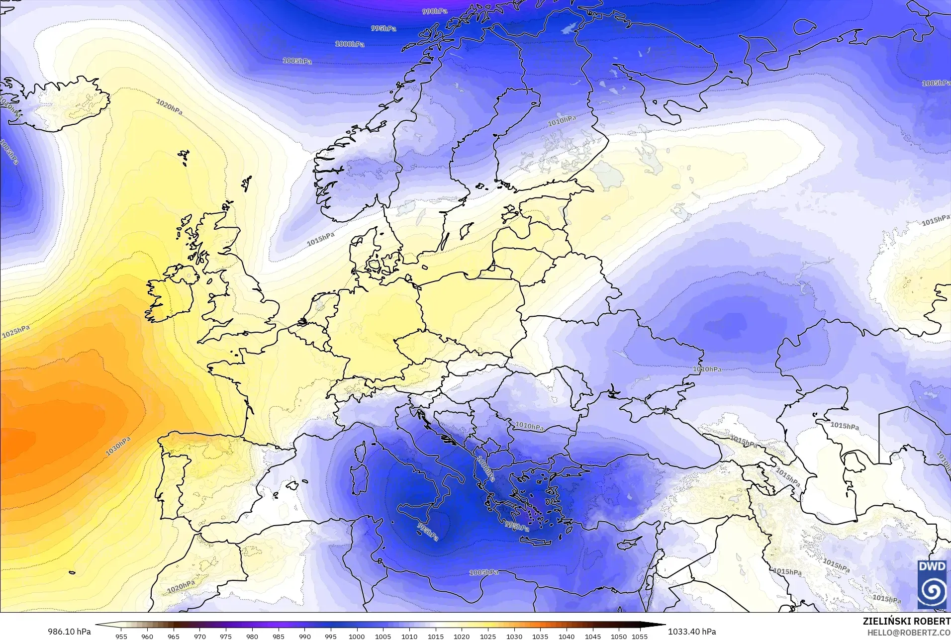 ICON モデル - ヨーロッパ, 気圧