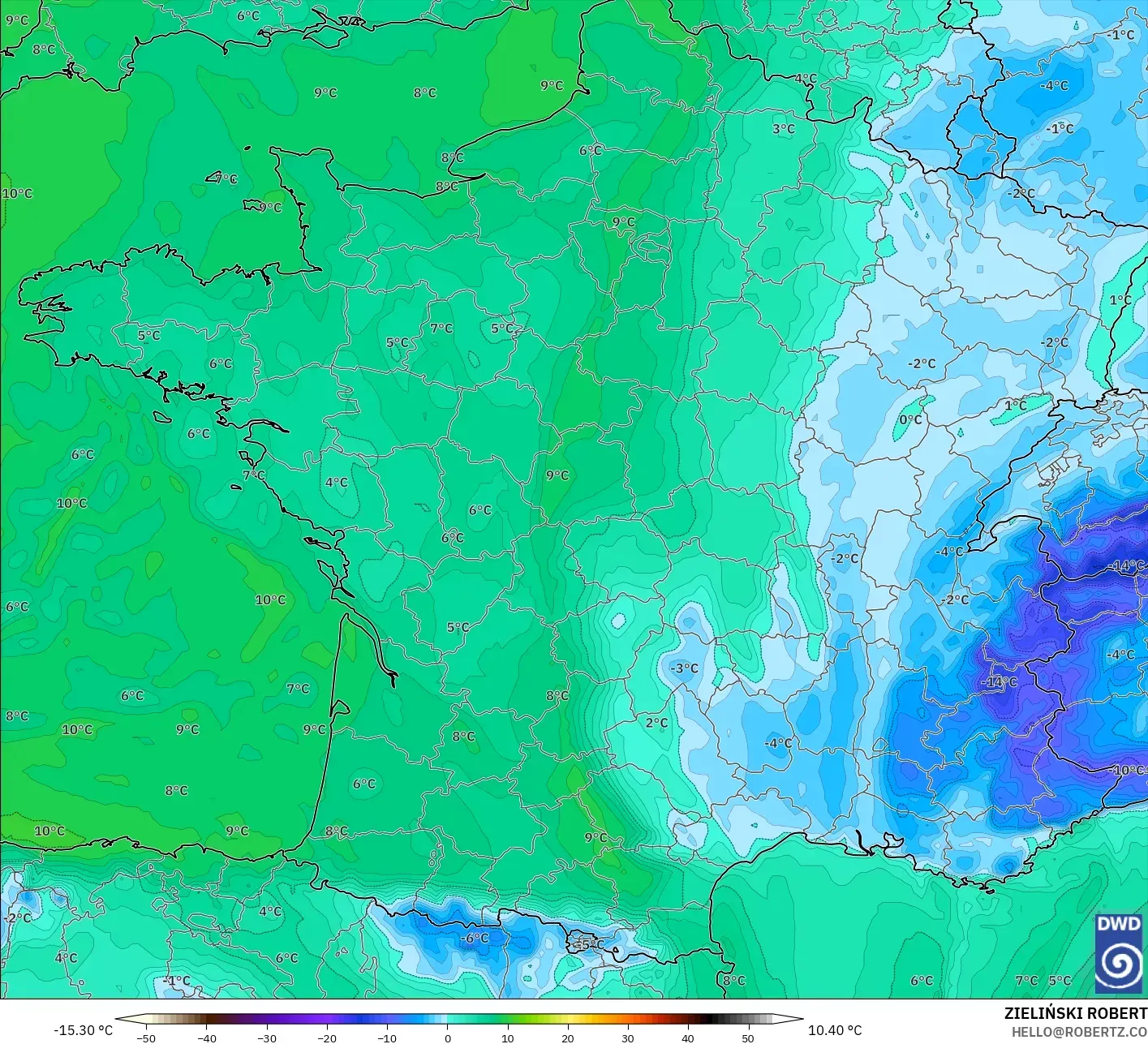 ICON モデル - フランス, 露点温度（2m）