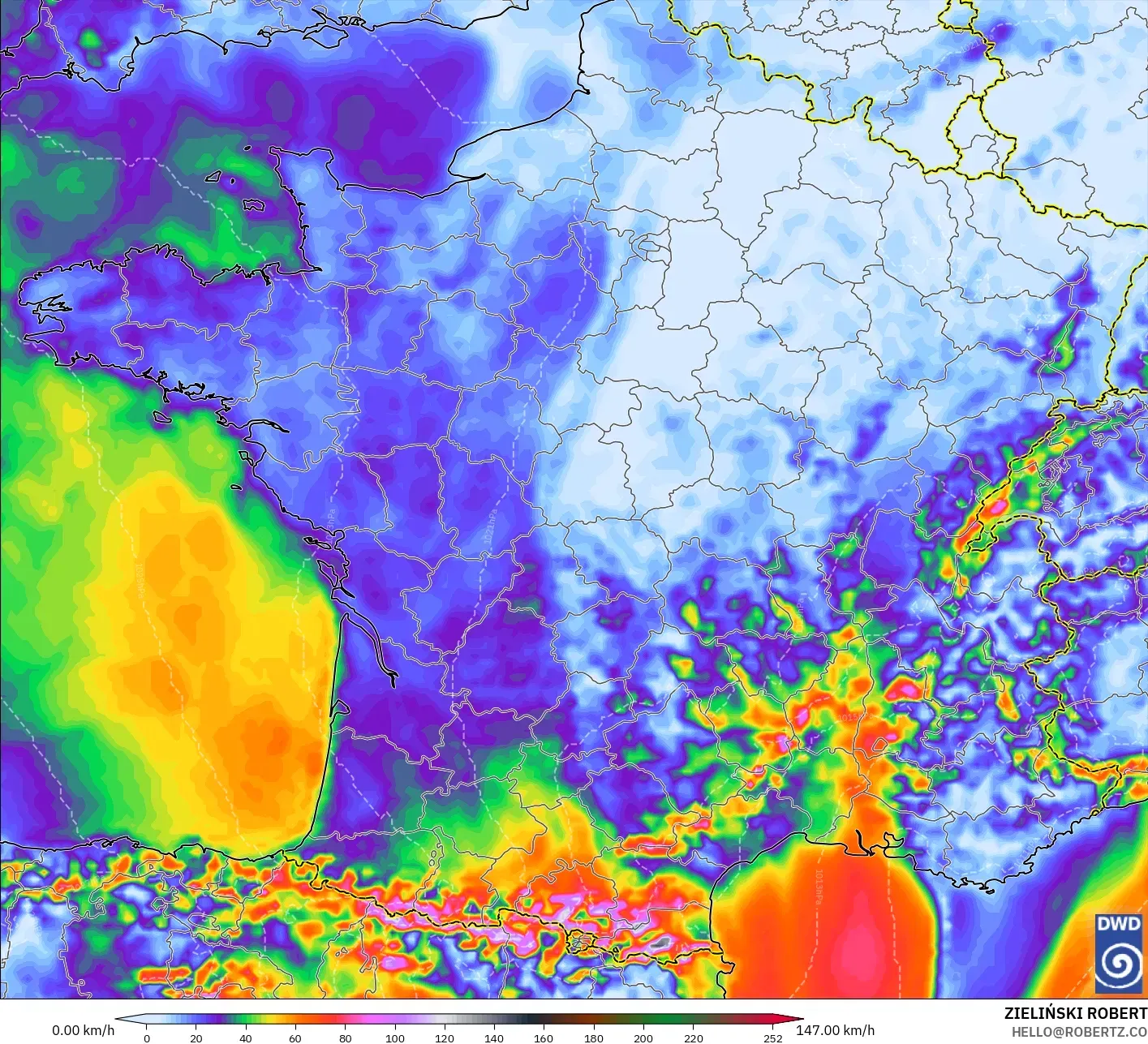 ICON モデル - フランス, 突風（最大）
