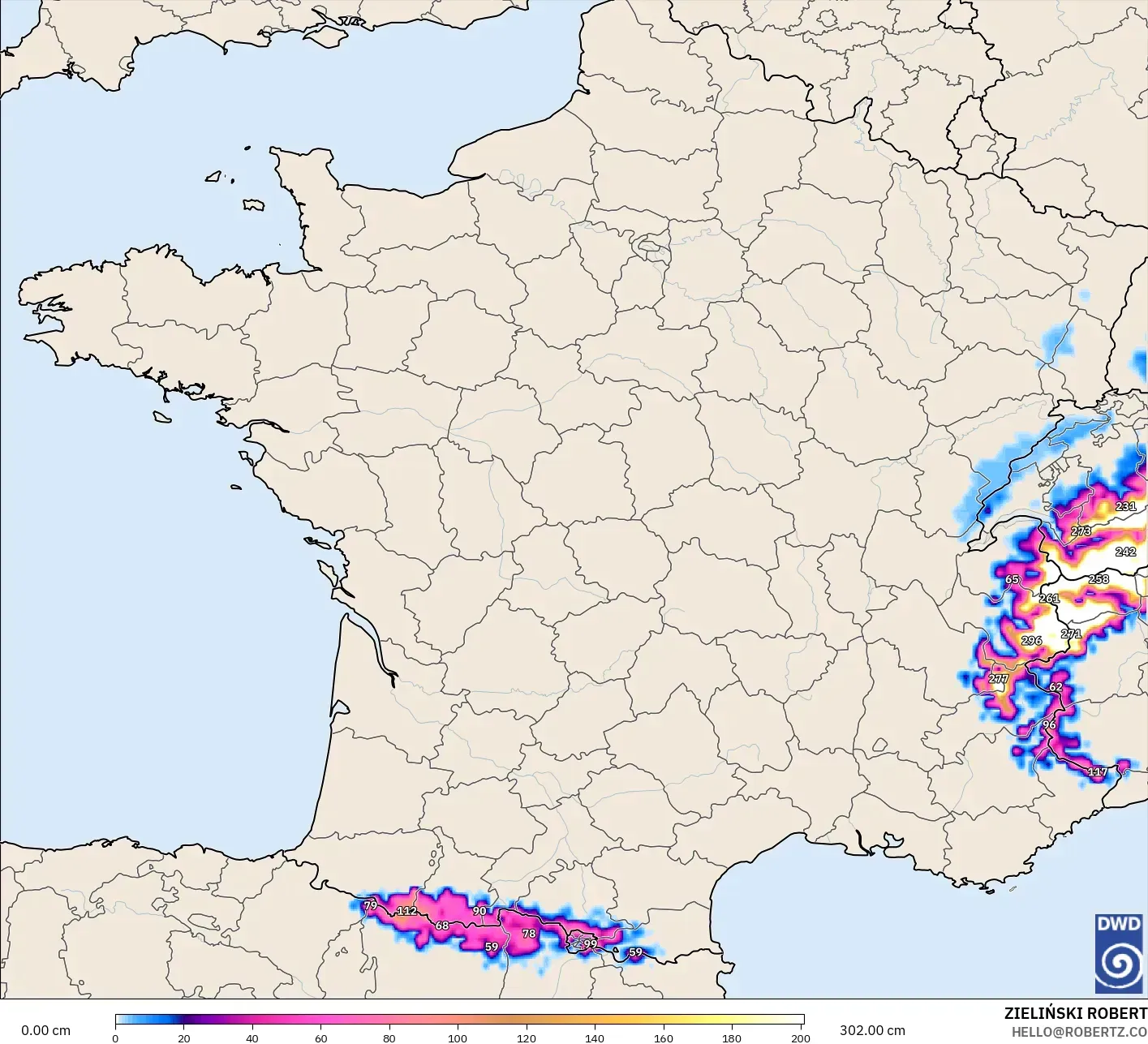 ICON モデル - フランス, 積雪深