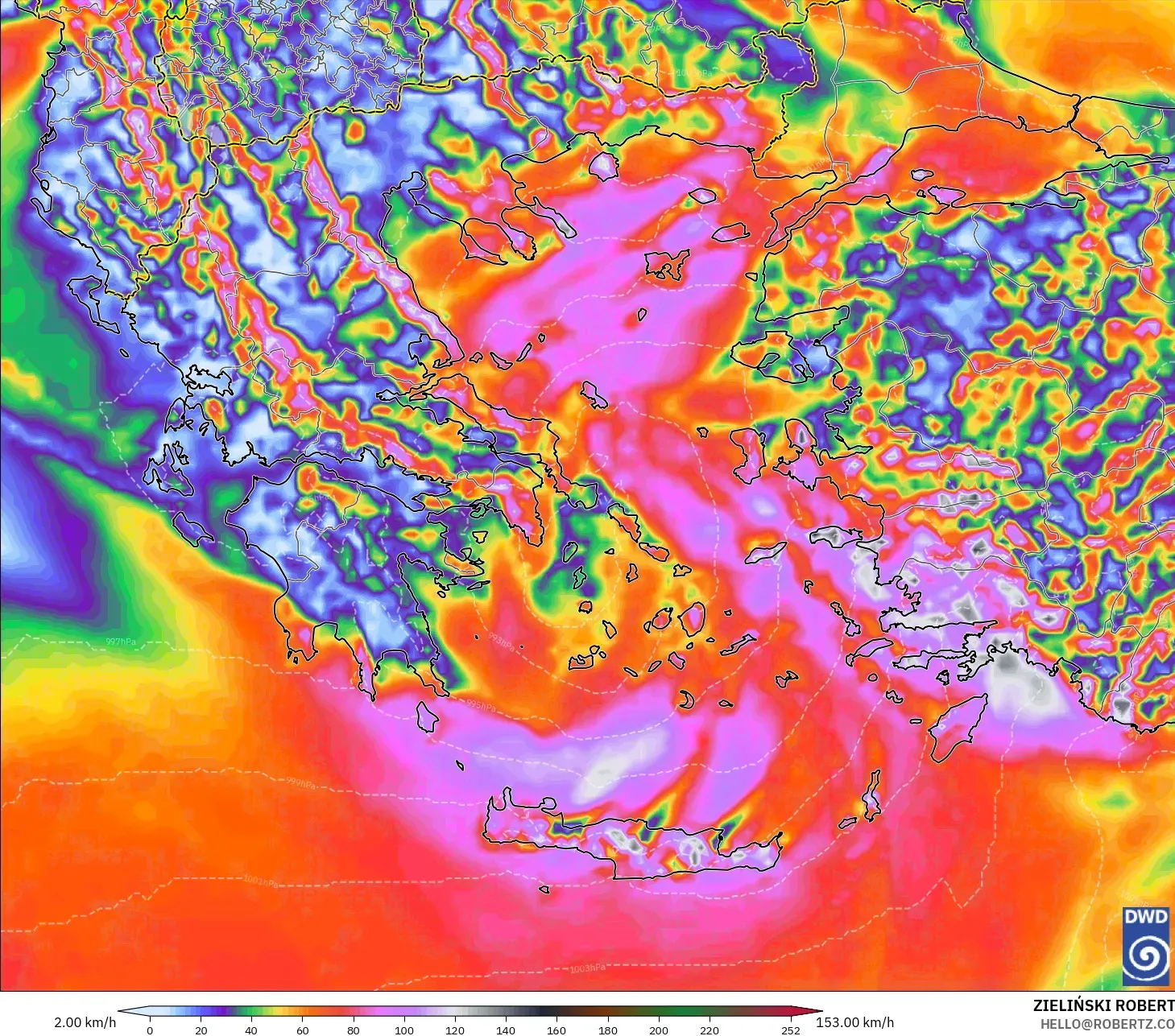 ICON モデル - ギリシャ, 突風（最大）
