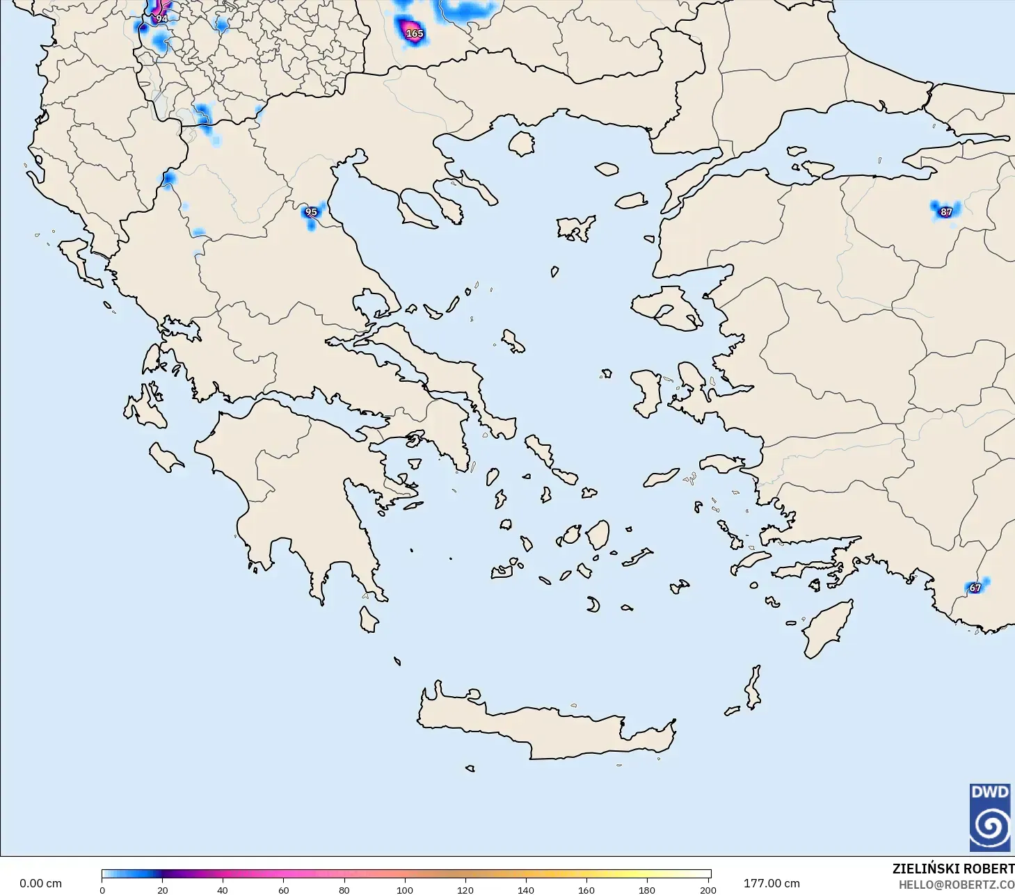 ICON モデル - ギリシャ, 積雪深