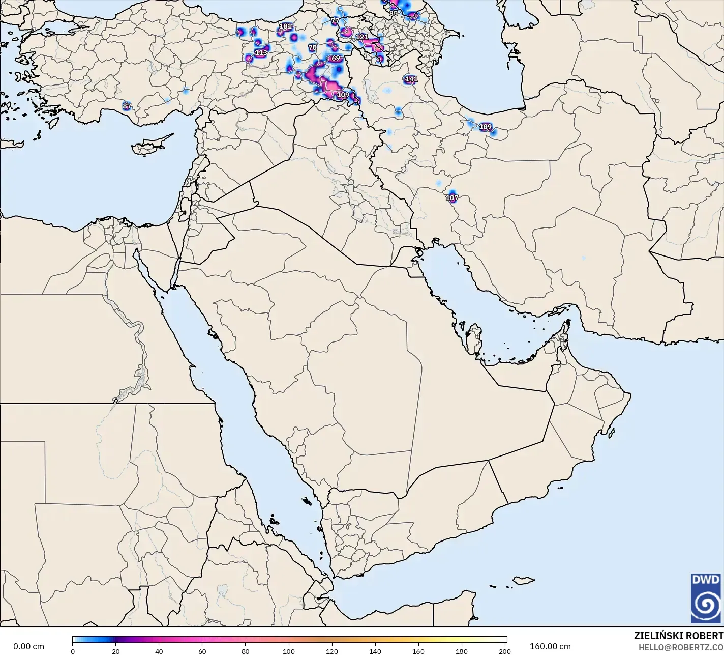 ICON モデル - 中東, 積雪深