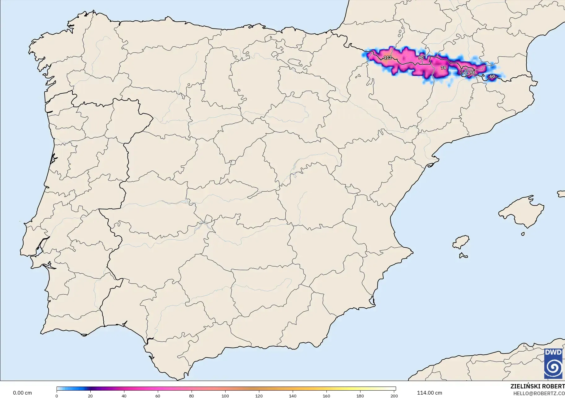 ICON モデル - スペイン, 積雪深