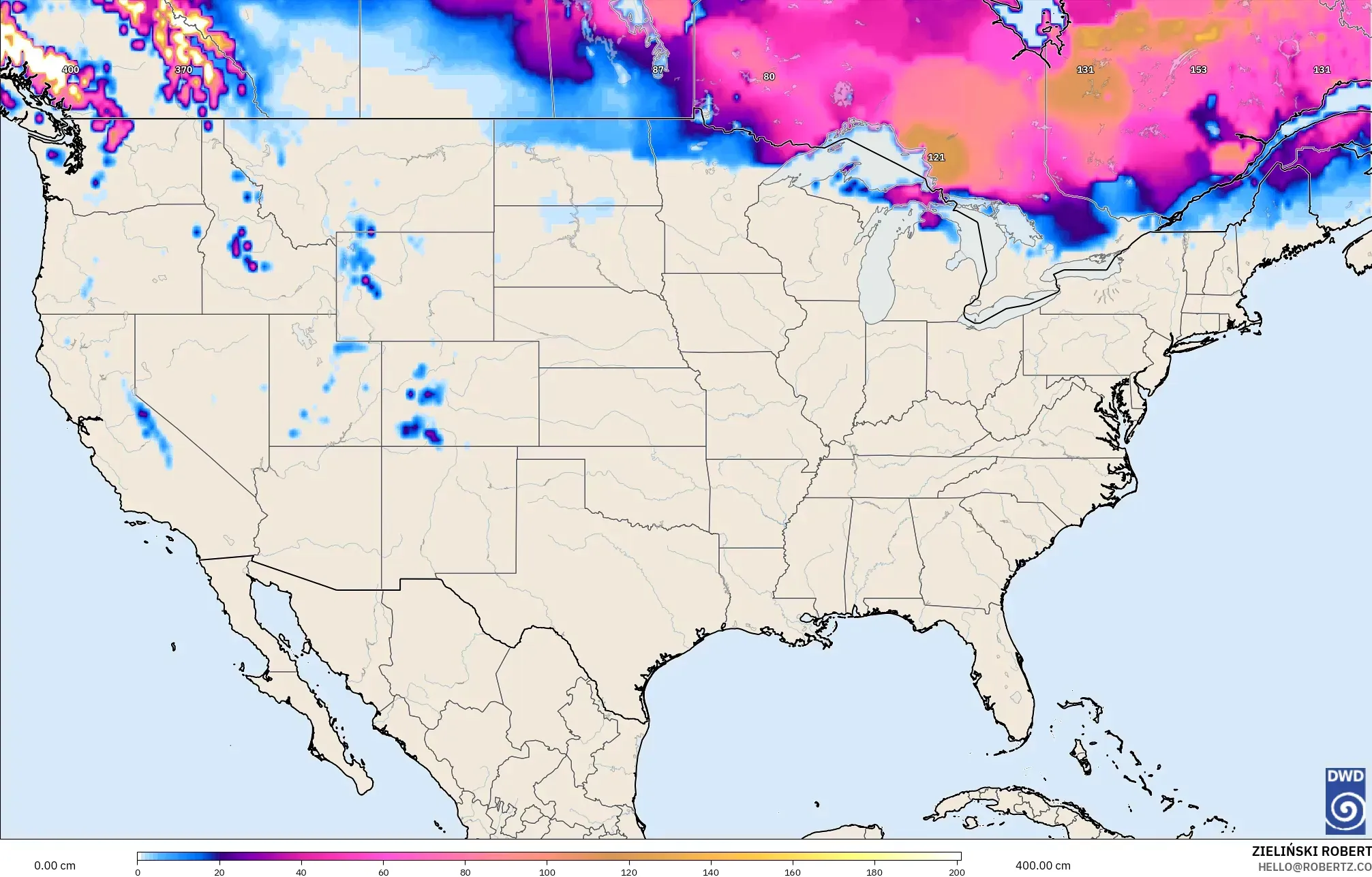 ICON モデル - アメリカ合衆国, 積雪深